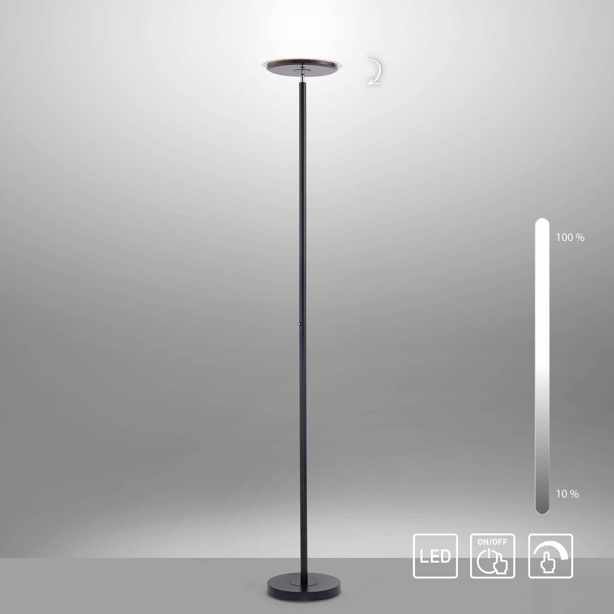 Just Light LED-Deckenfluter HANS 11729-18 schwarz Kunststoff Eisen H/D: ca. 181x30 cm 1 Brennstellen