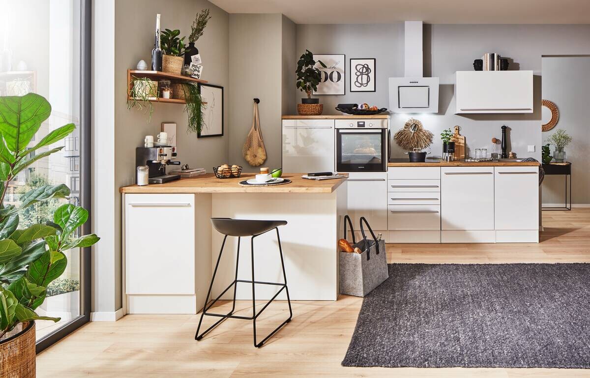 Respekta Inselküche Gabriel weiß Hochglanz B/H/T: ca. 290x200x60 cm