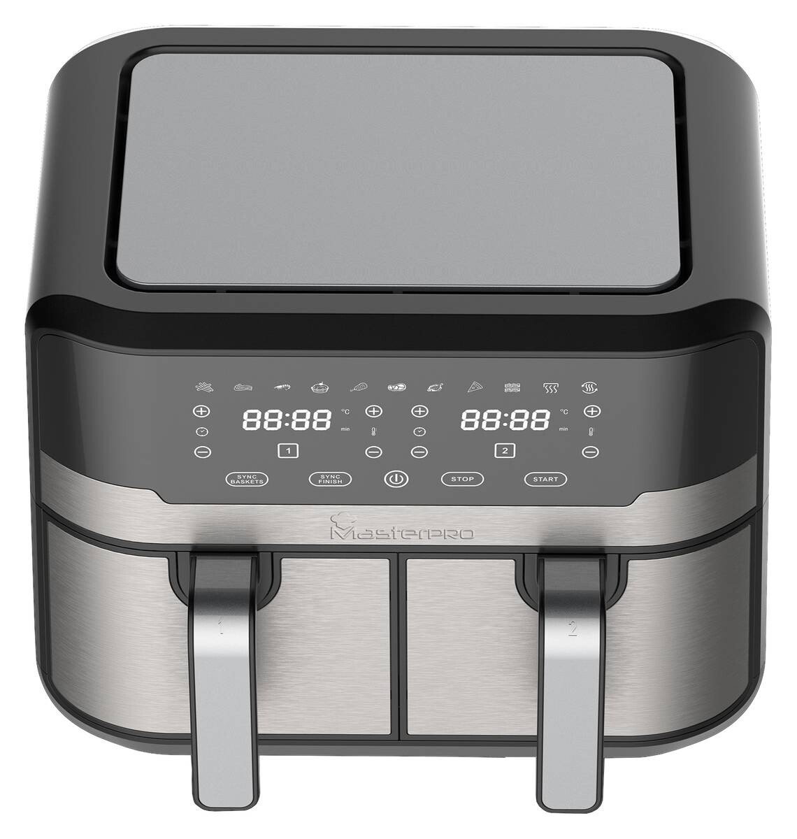 MASTERPRO Heißluftfritteuse Doppelbehälter BGMP-9178-BK silber Metall B/H/T: ca. 45x35,5x38 cm ca. 9 l MASTERPRO Heißluftfritteuse Doppelbehälter BGMP-9178-BK silber Metall B/H/T: ca. 45x35,5x38 cm ca. 9 l