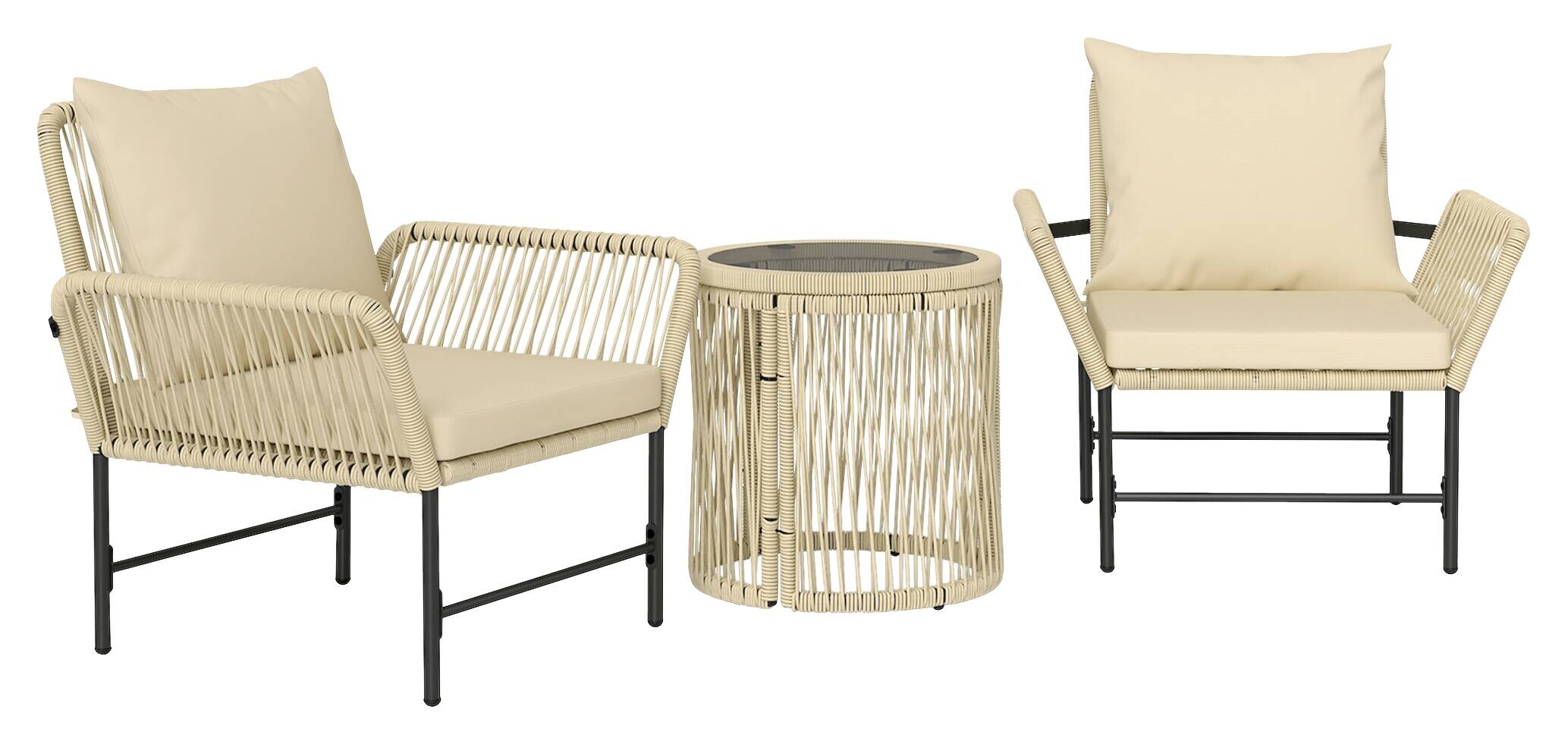 Outsunny Rattan Gartenmöbel-Set khaki Polyethylen B/H/L: ca. 74x79x80 cm