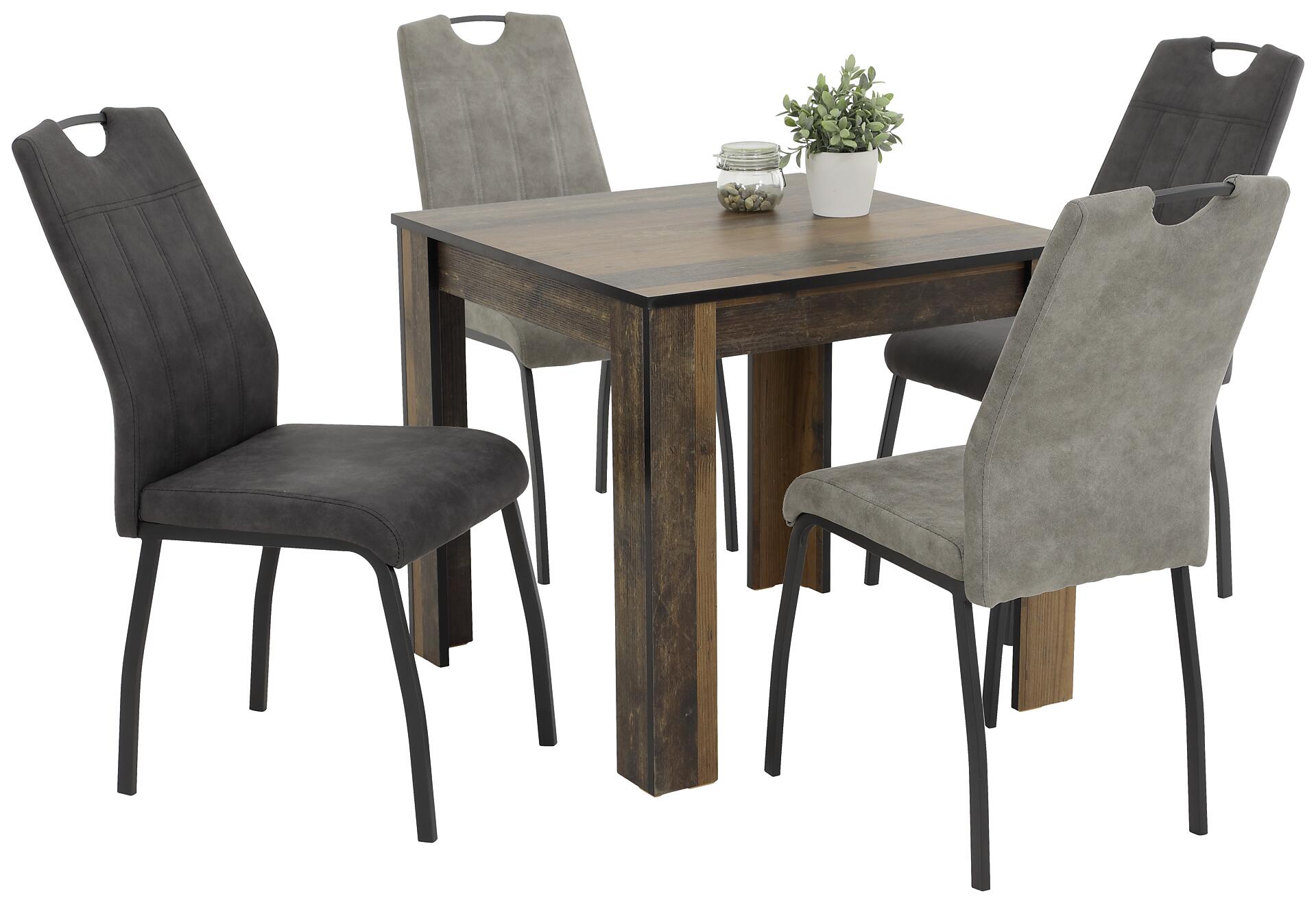 Stuhl 4er Set ELIF III anthrazit Vintage grau Microfaser Metall B/H/T: ca. 44x96x64 cm