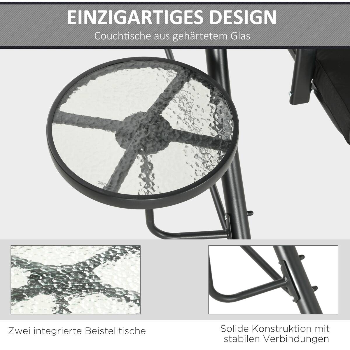 Outsunny Hollywoodschaukel schwarz Polyester B/H/L: ca. 135x177x278 cm
