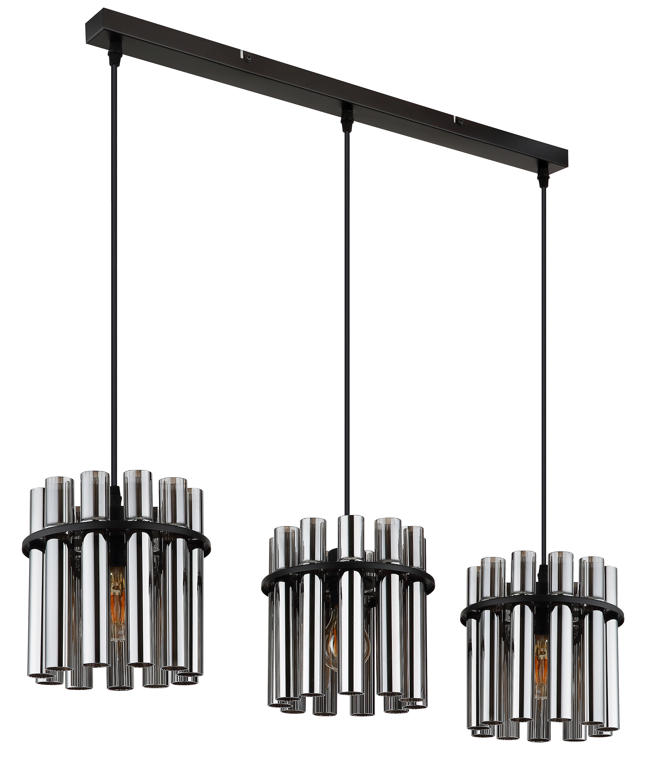 GLOBO Pendelleuchte Rauch schwarz Glas PVC Metall B/H/L: ca. 20x120x80 cm E27 3 Brennstellen