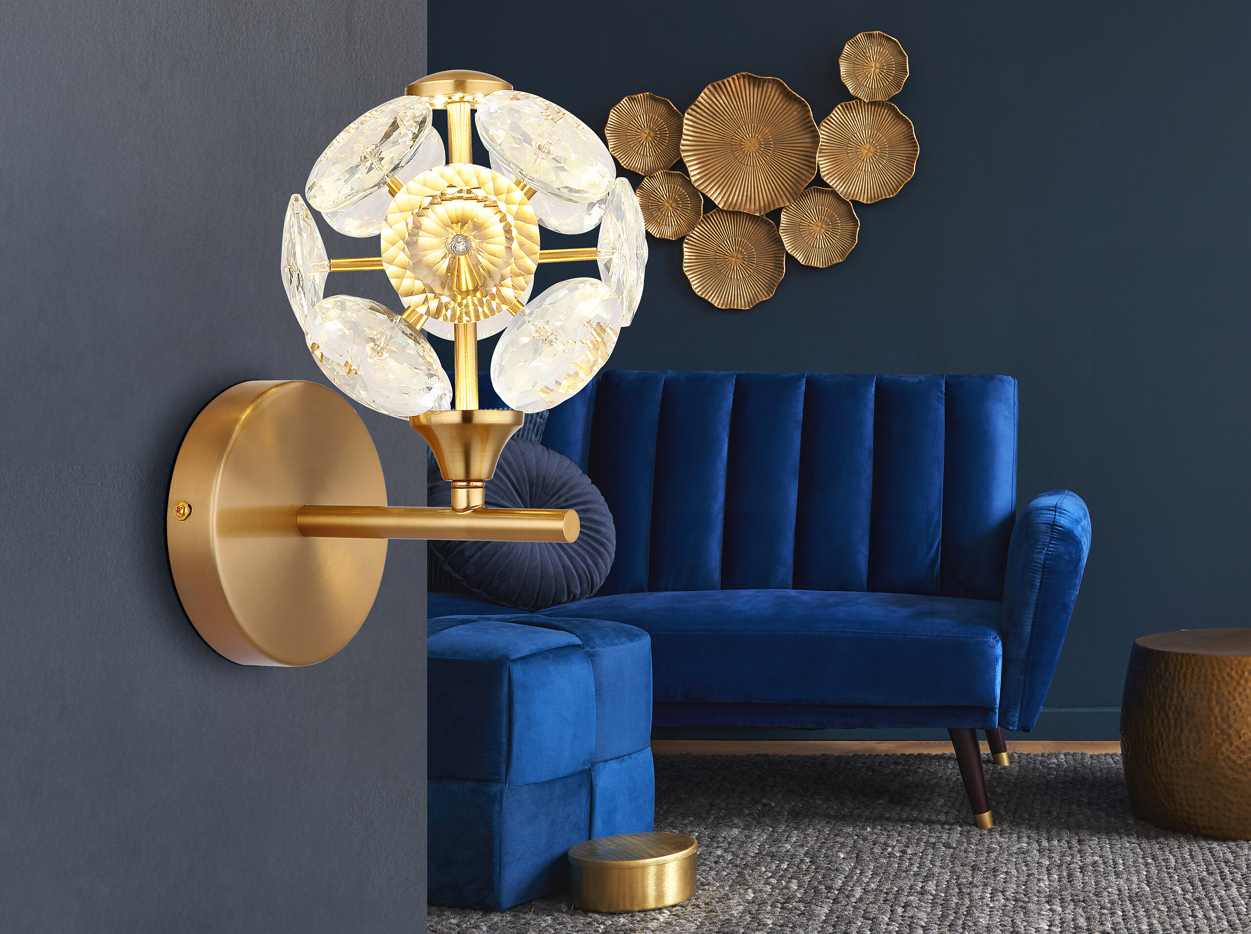 GLOBO Wandleuchte gold klar Metall B/H: ca. 15x24 cm 1 Brennstellen