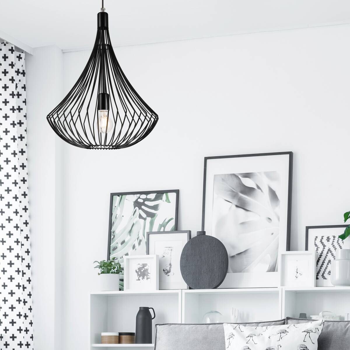 Lamkur Pendelleuchte Balerina schwarz Stahl H/L: ca. 90x38 cm E27 1 Brennstellen