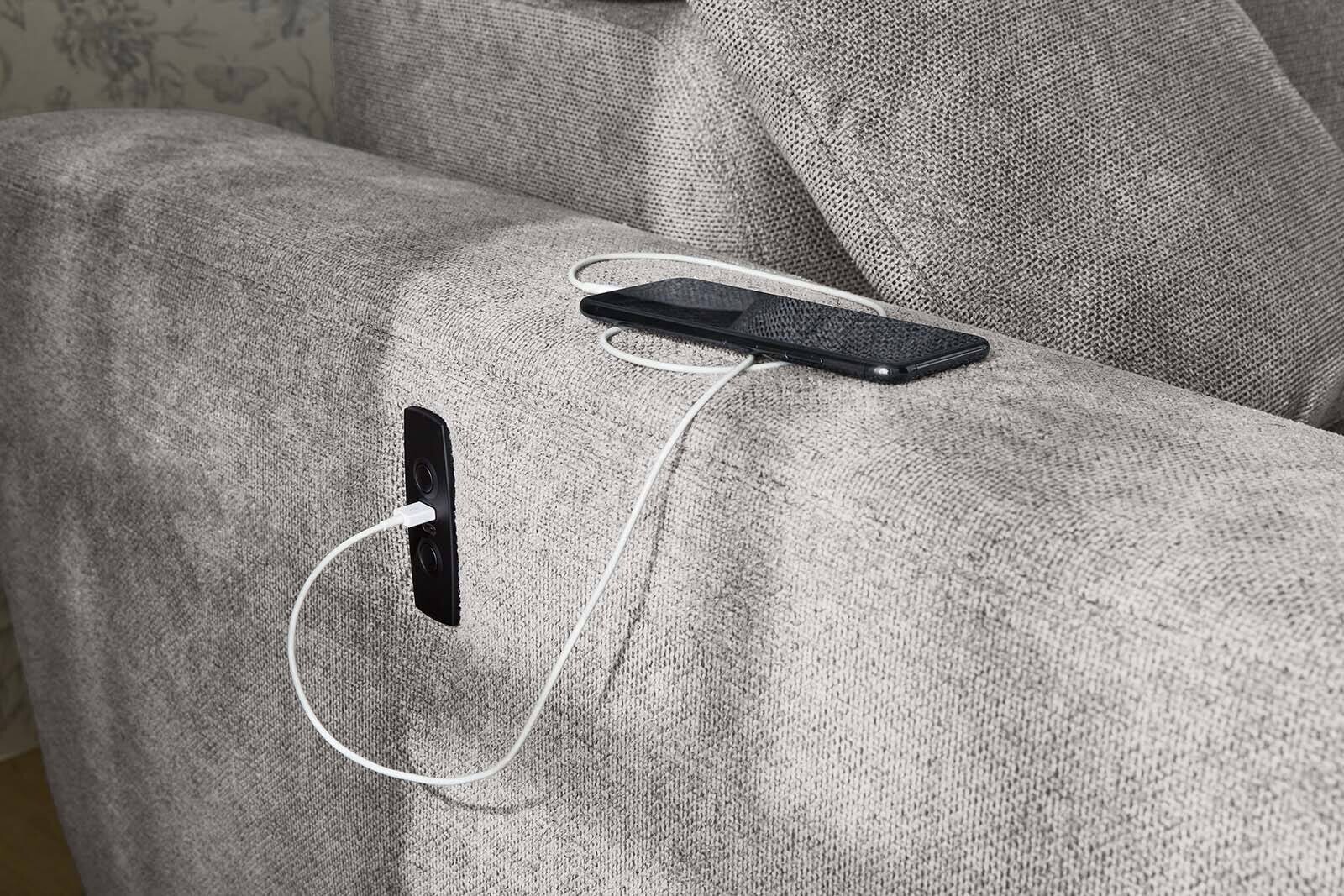 Ecksofa mit elektrischer Sitztiefenverstellung hellgrau Microfaser B/H/T: ca. 296x105x200 cm