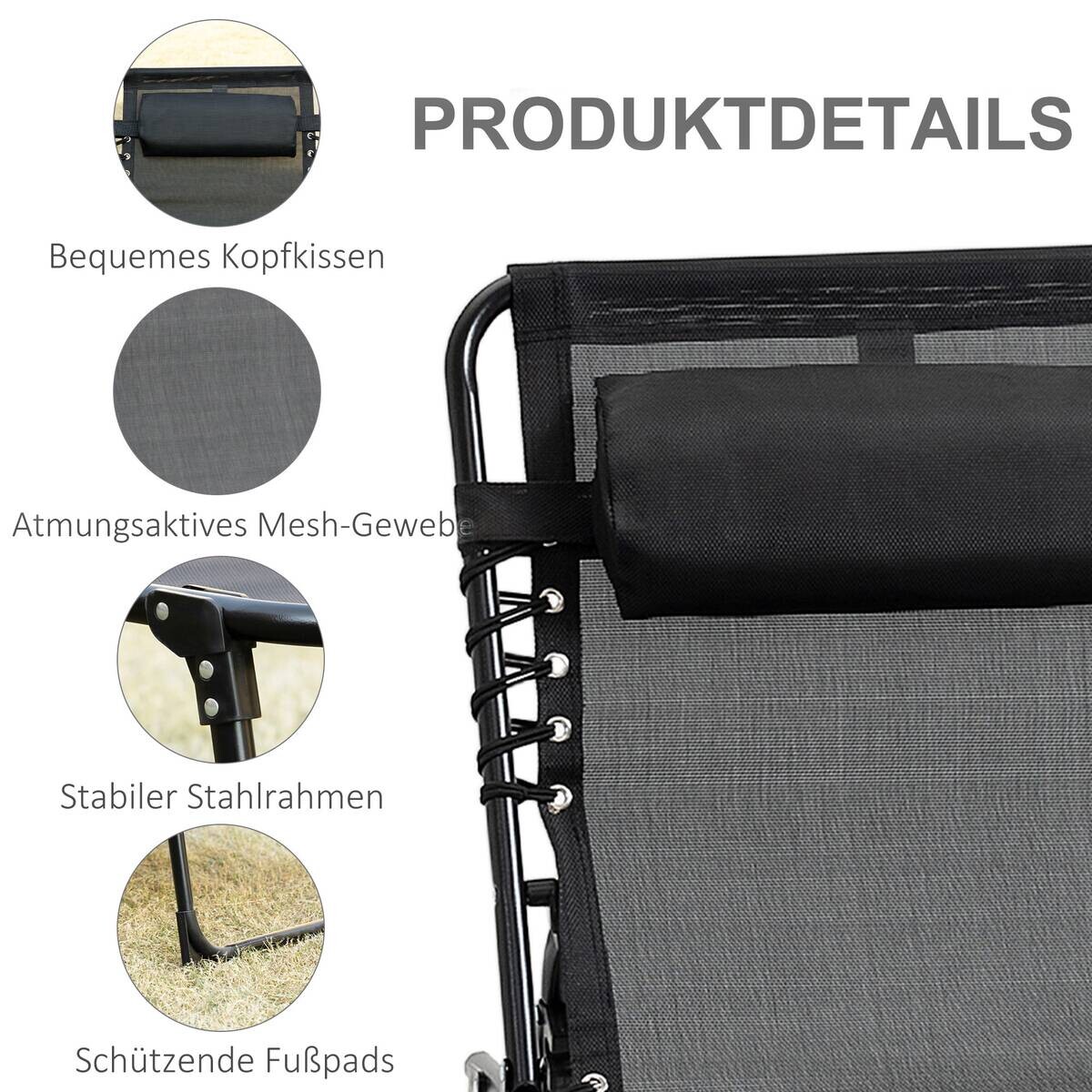 Outsunny Sonnenliege schwarz Netzstoff B/H/L: ca. 58x30x185 cm