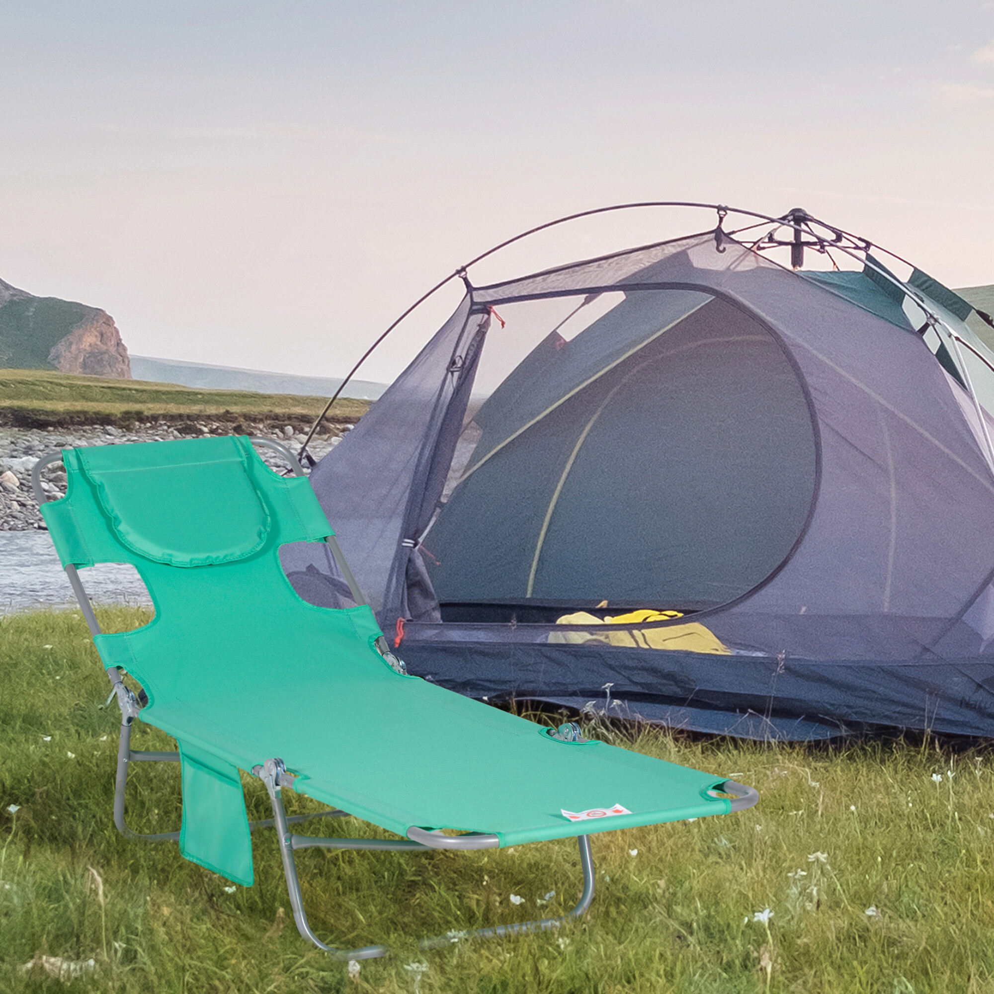 Outsunny Sonnenliege grün Polyester B/H/L: ca. 55x29x185 cm