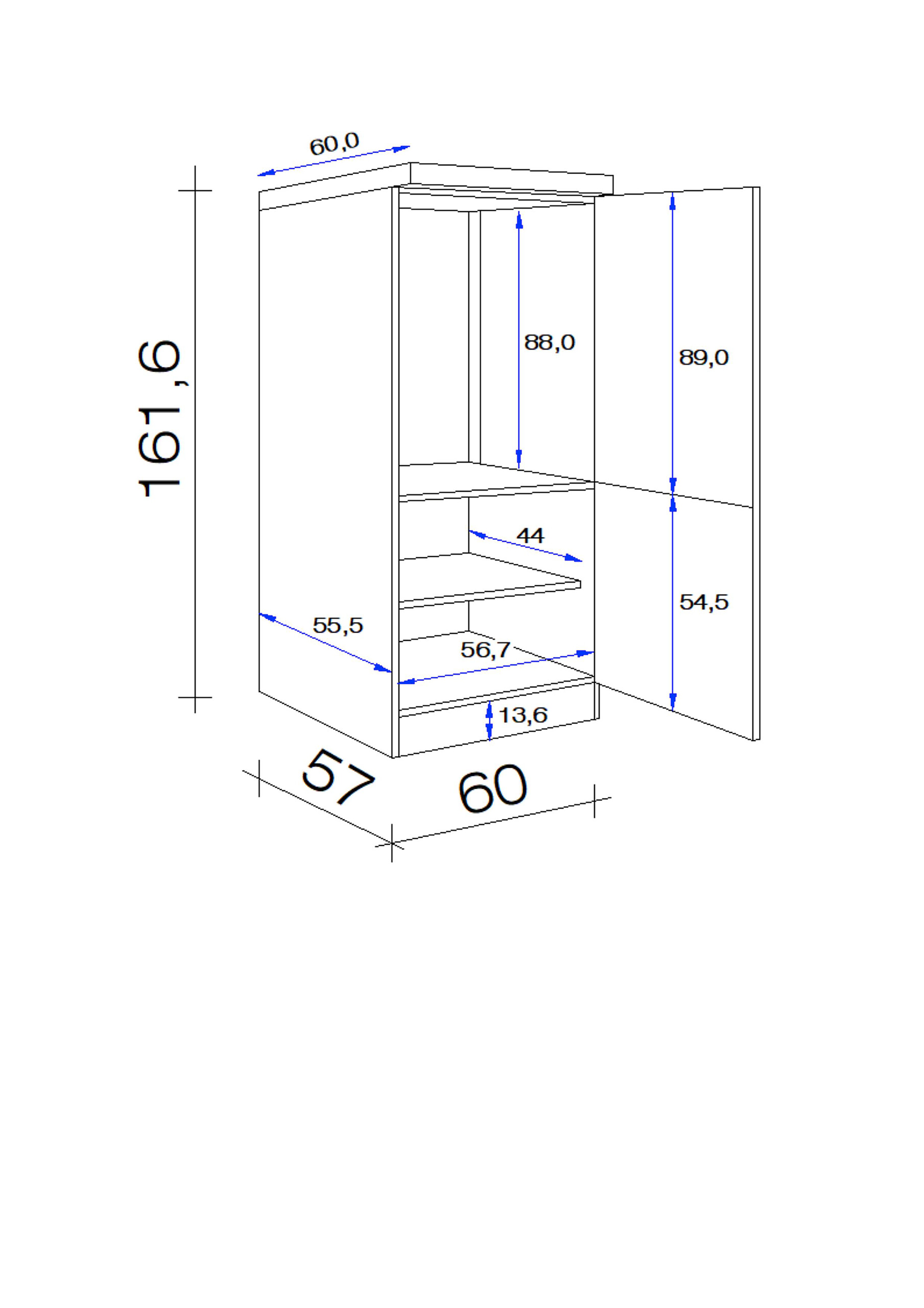 Kühlumbauschrank Valero weiß Hochglanz B/H/T: ca. 60x162x60 cm