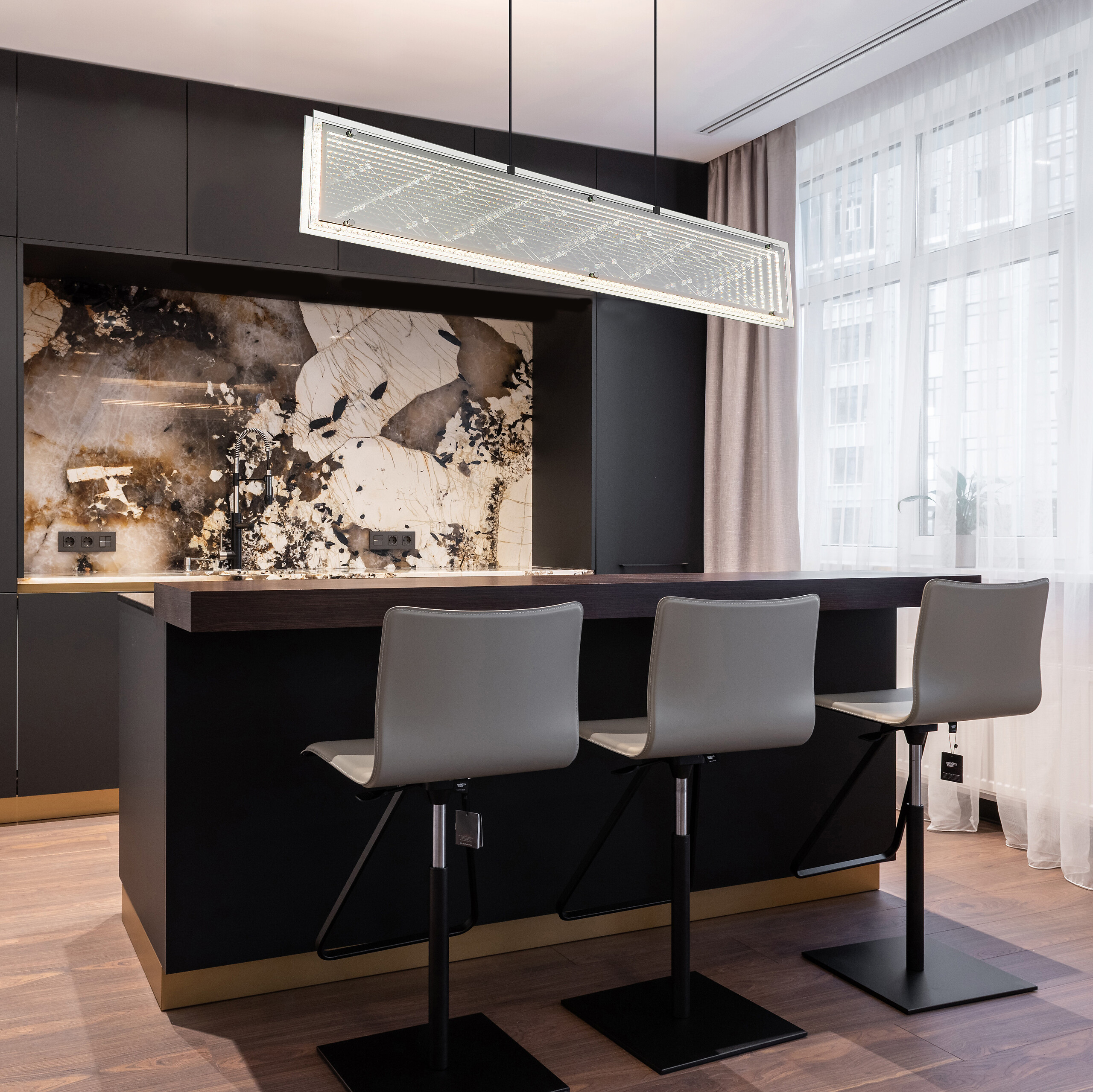 GLOBO Hängeleuchte klar schwarz Aluminium Glas Kunststoff B/H/L: ca. 8x120x113 cm 1.0 Brennstellen