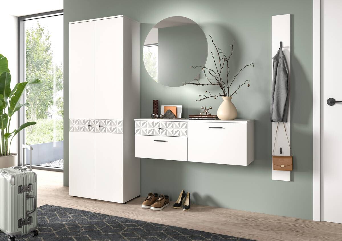 Garderobe Prisma weiß weiß Hochglanz B/H/T: ca. 195x192x34 cm