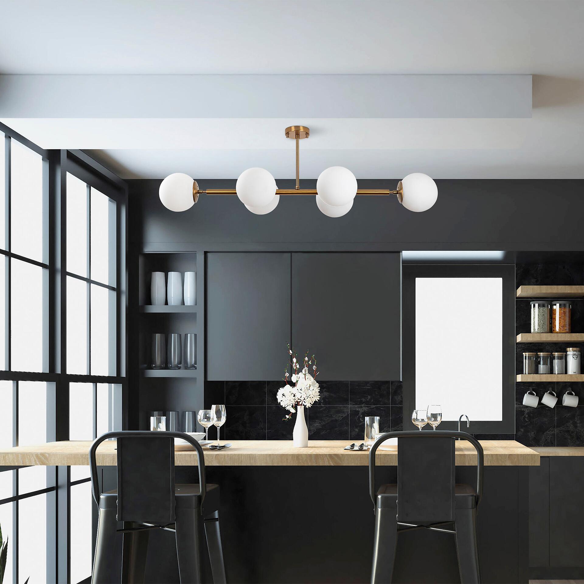 Opviq Deckenleuchte Fazli-10501 Glas B/H/T/L: ca. 110x35x40x110 cm E14 6 Brennstellen