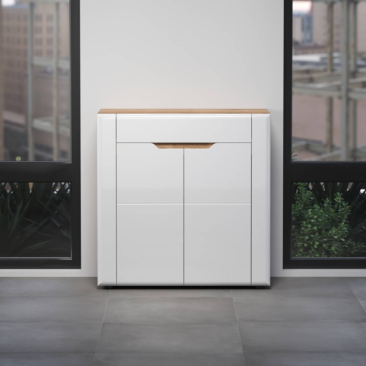 Schubkastenkommode Marlon Eiche Evoke Coast Nachbildung weiß Hochglanz B/H/T: ca. 91x91x38 cm Schubkastenkommode Marlon Eiche Evoke Coast Nachbildung weiß Hochglanz B/H/T: ca. 91x91x38 cm