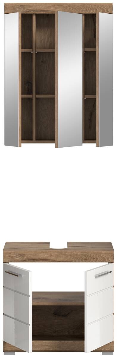 Waschbeckenunterschrank Wave Oak Nachbildung weiß Hochglanz B/H/T: ca. 60x56x34 cm