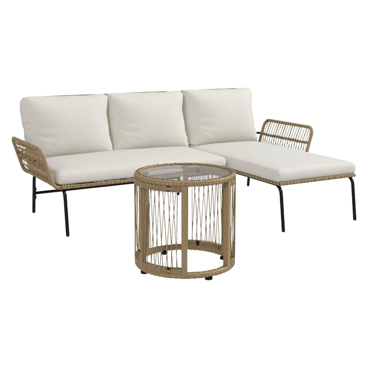 Outsunny Sitzgruppe cremeweiß Polypropylen B/H/L: ca. 79x122x75 cm