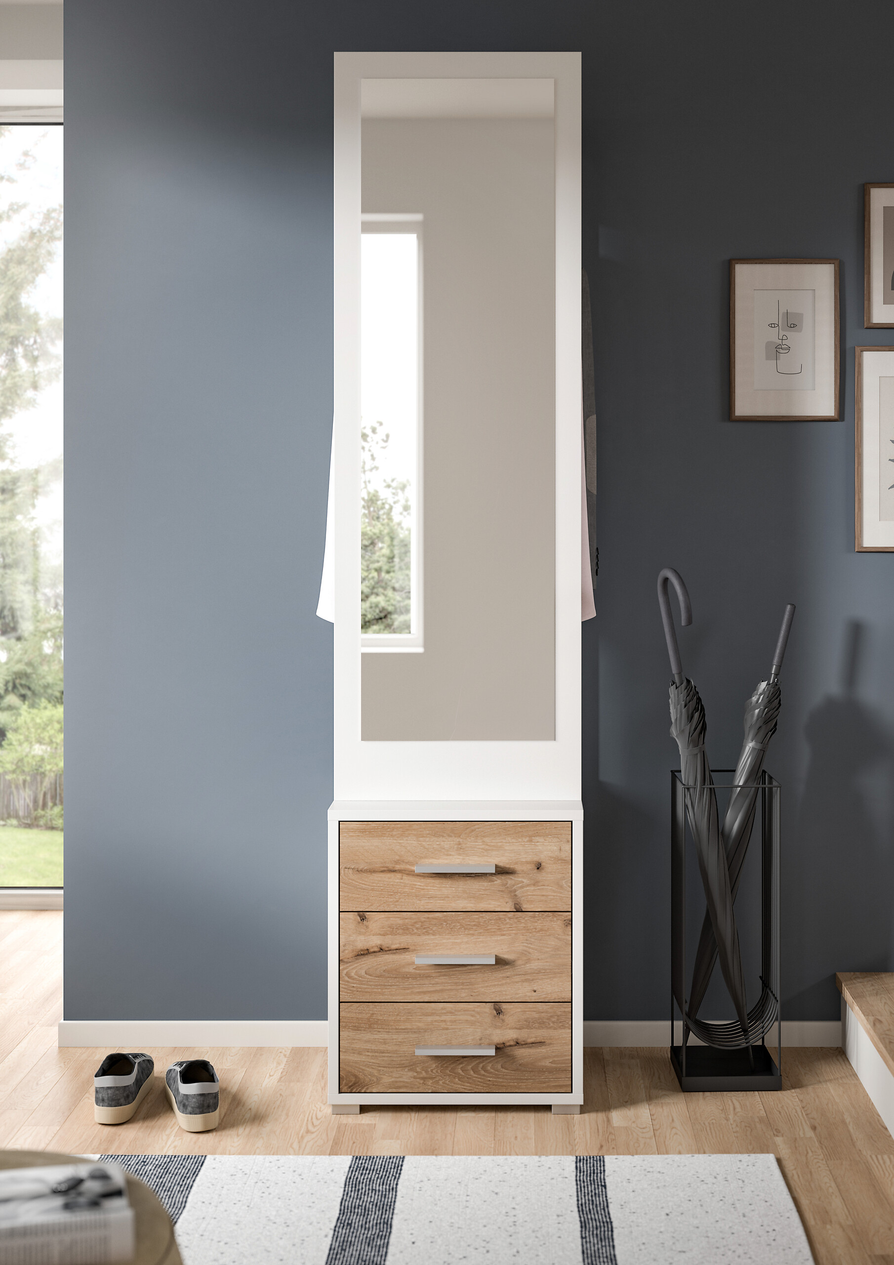 Garderobe POLO weiß Nox Oak Nachbildung B/H/T: ca. 45x190x38 cm Garderobe POLO weiß Nox Oak Nachbildung B/H/T: ca. 45x190x38 cm