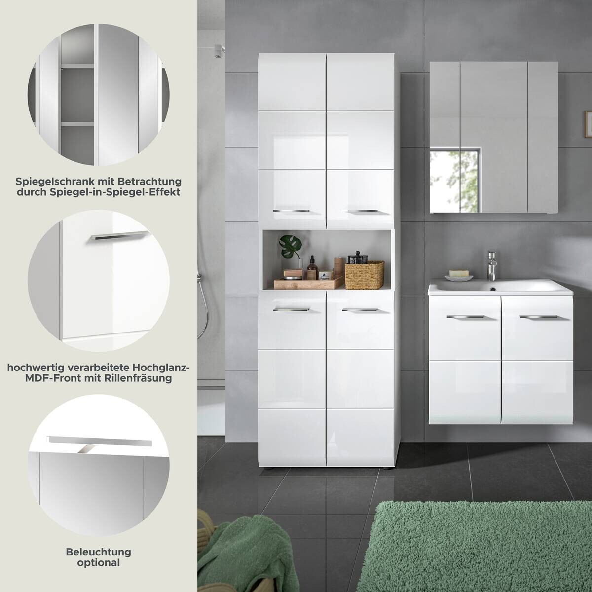 Badezimmer-Set Ice weiß weiß Hochglanz B/H/T: ca. 135x185x46 cm