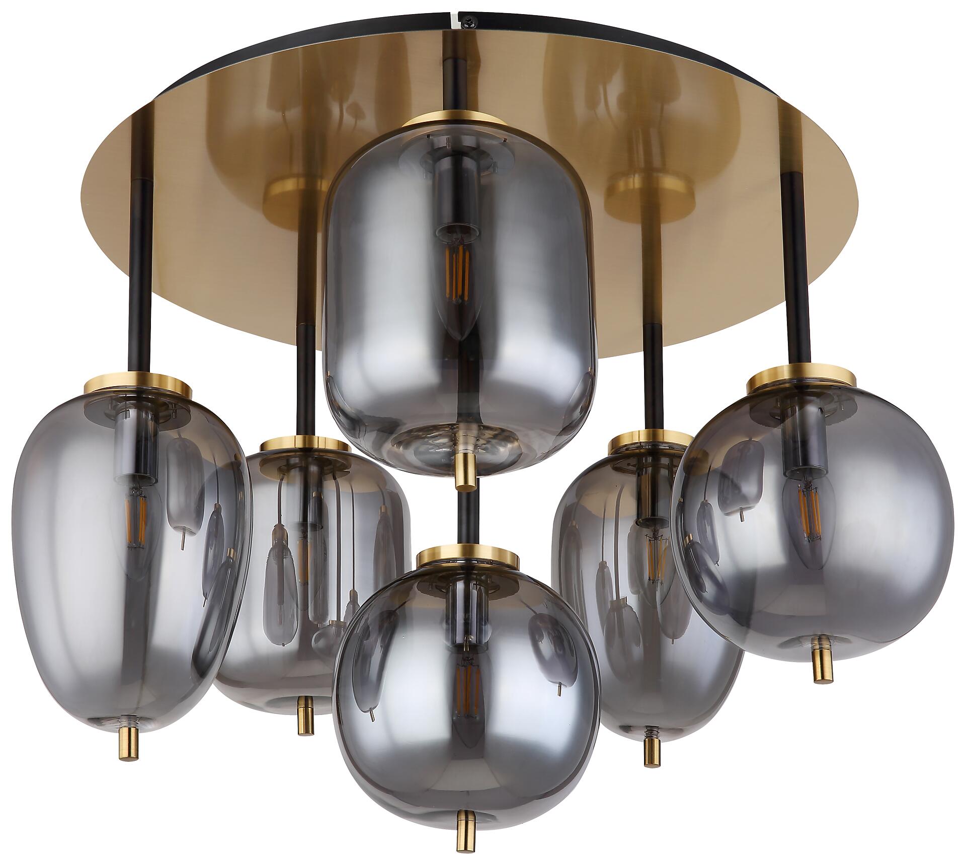 GLOBO Deckenleuchte Blacky messing Glas Metall H/D: ca. 38x65 cm 6 Brennstellen