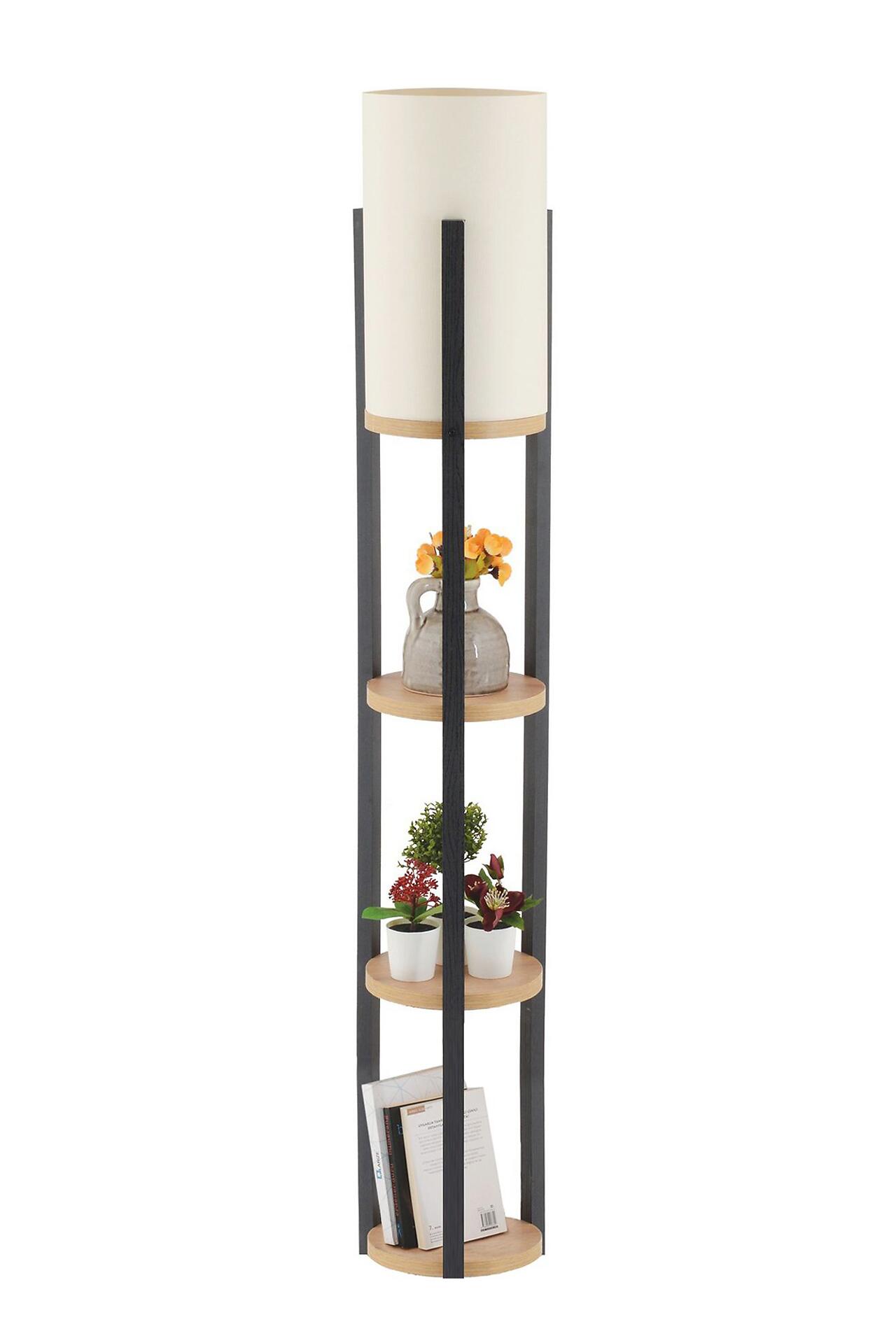 Opviq Stehleuchte Circle natur schwarz MDF B/H/L: ca. 21x135x21 cm E27 1 Brennstellen