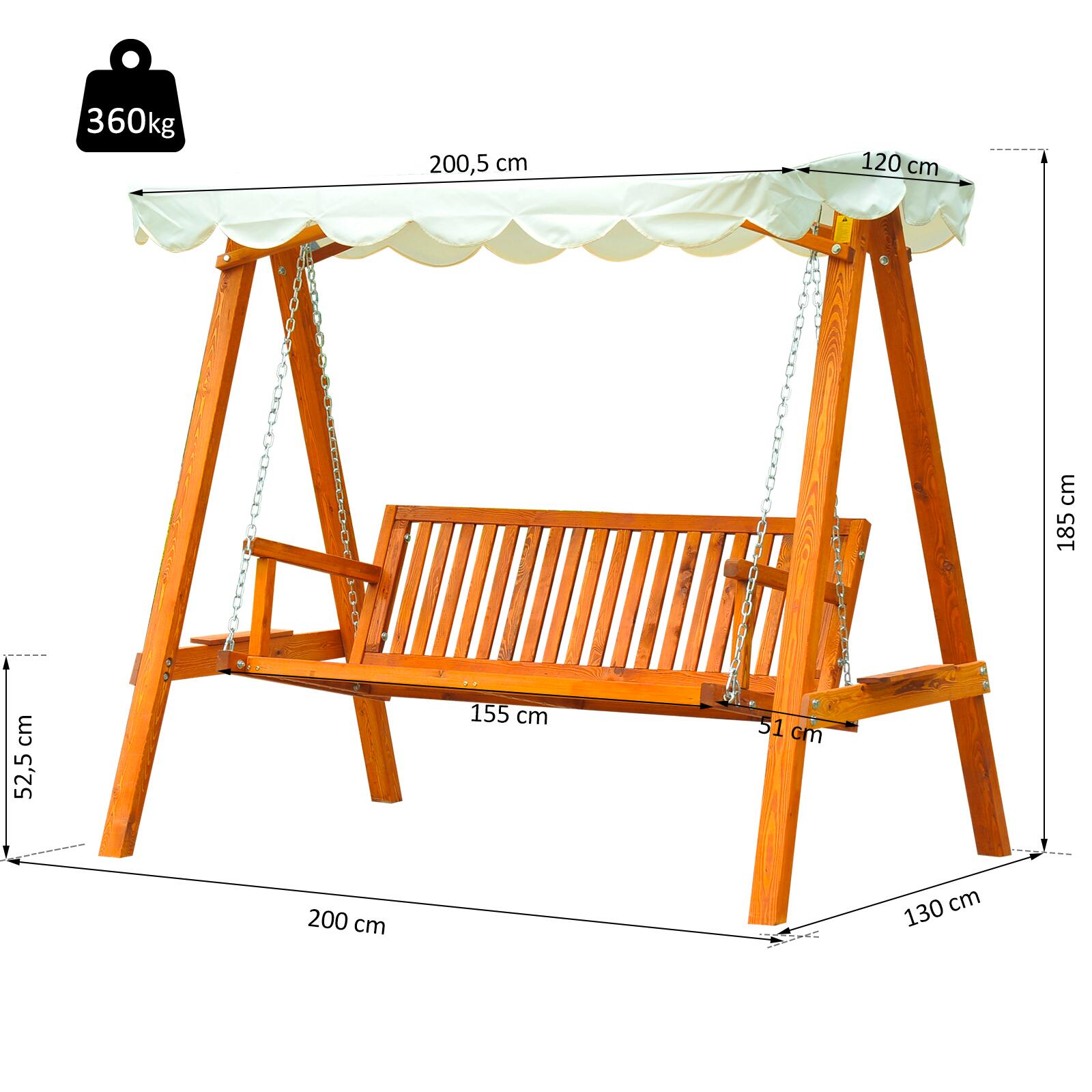 Outsunny Hollywoodschaukel natur Metall B/H/L: ca. 130x185x205 cm