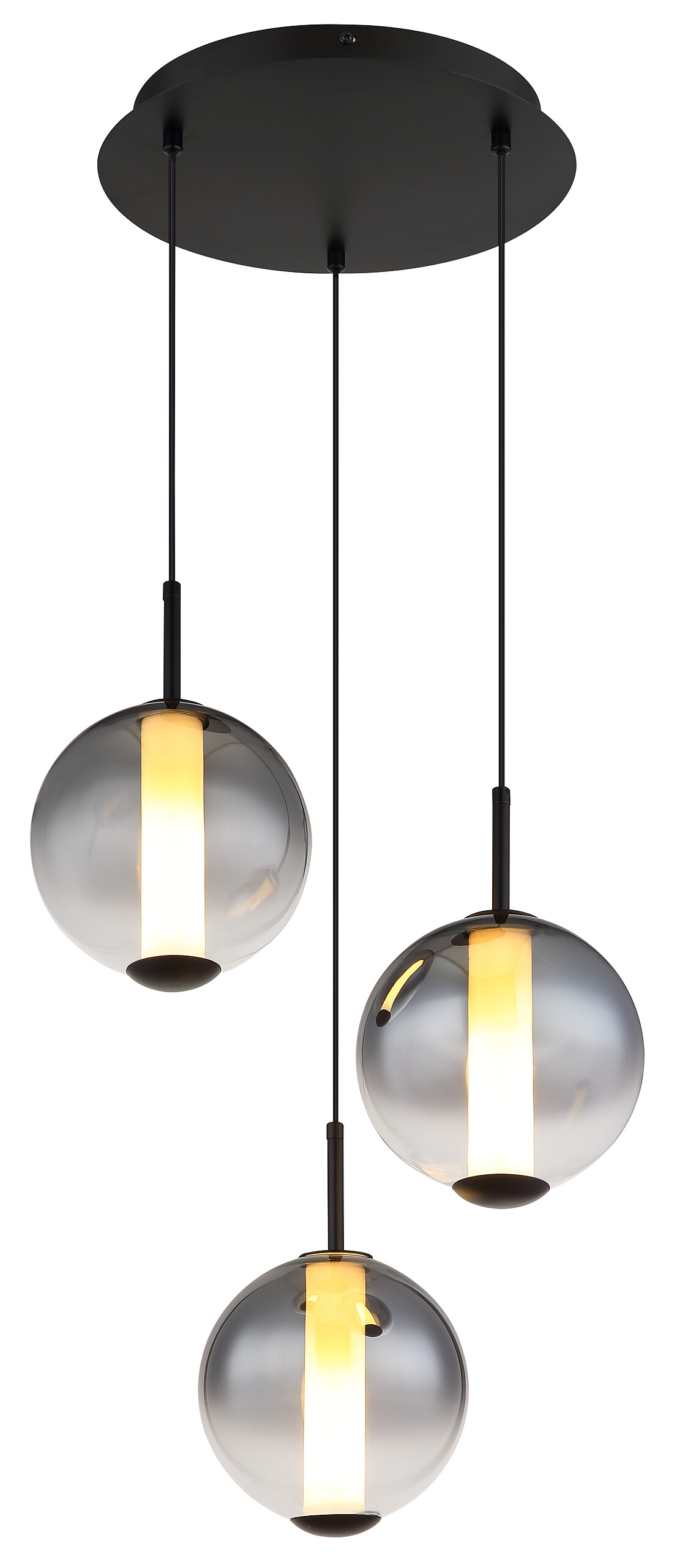 GLOBO Pendelleuchte mattschwarz Rauch Opal Glas Metall H/D: ca. 120x38 cm 1.0 Brennstellen