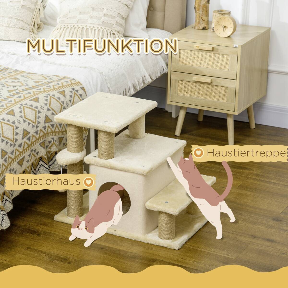 PawHut Katzentreppe m. Schlafhöhle beige Edelstahl B/H/L: ca. 40x60x66 cm