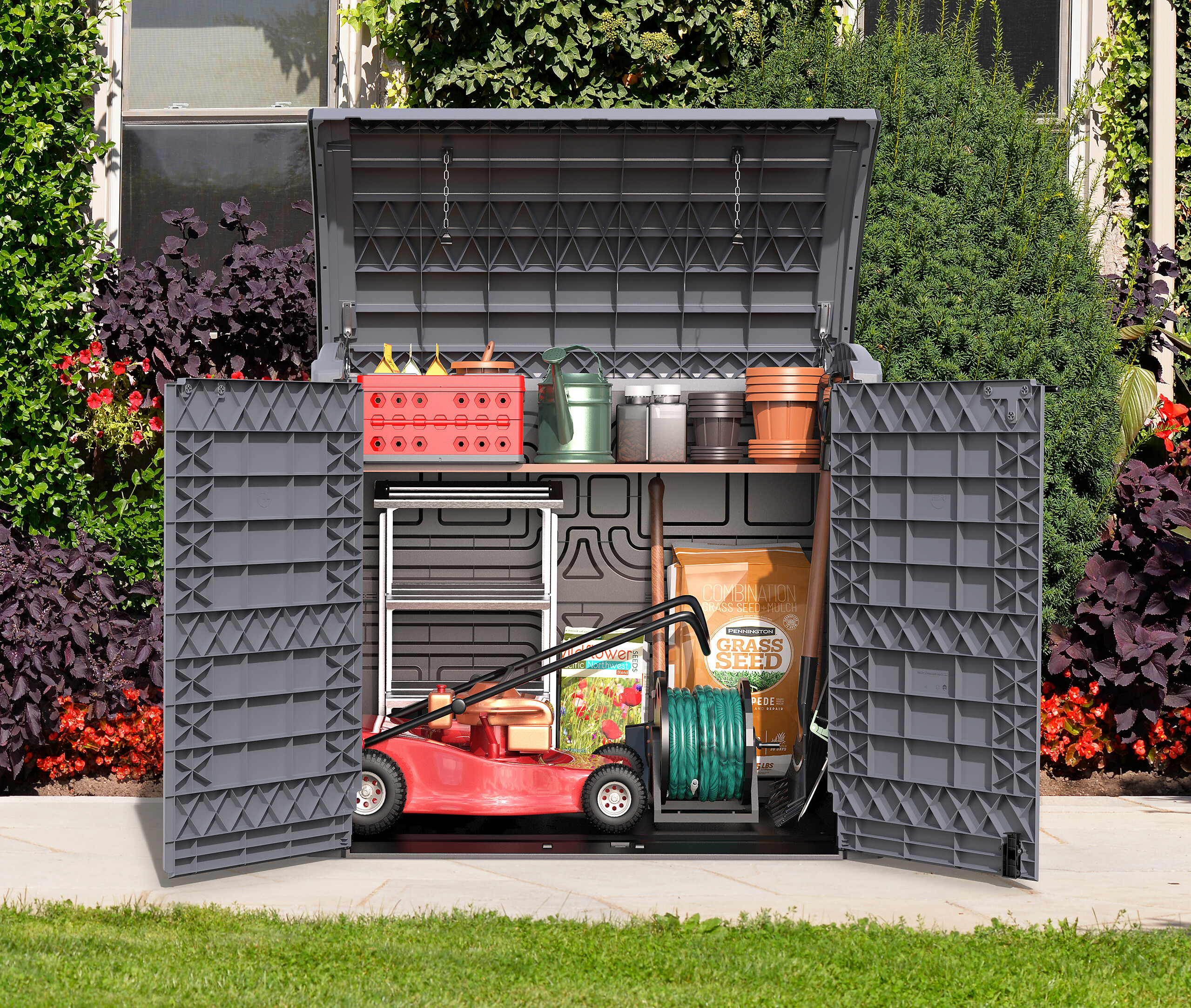 VCM Mülltonnenbox 2er StoreAway grau Kunststoff B/H/L: ca. 145x125x83 cm