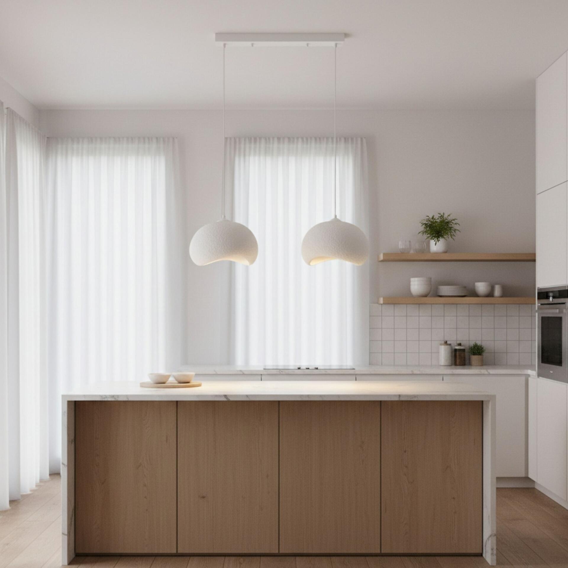 Opviq Pendelleuchte Yontu-15852-A weiß Metall Polyester-Mischgewebe B/H/L: ca. 29x120x34 cm E27 2 Brennstellen