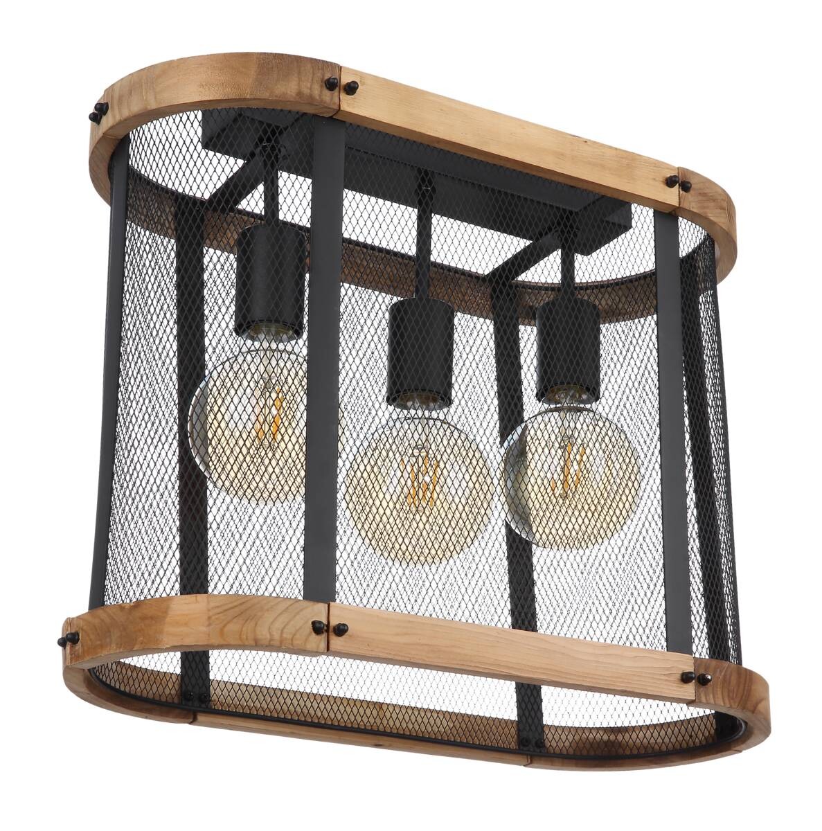 GLOBO Deckenleuchte 15661D Jeanie schwarz dunkelbraun Metall Holz B/H/T: ca. 45x38x20 cm E27 3 Brennstellen