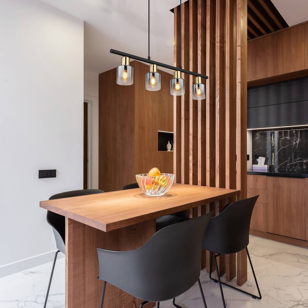 GLOBO Spot schwarz Rauch Glas Metall B/H/T: ca. 8x120x65 cm E14 4 Brennstellen