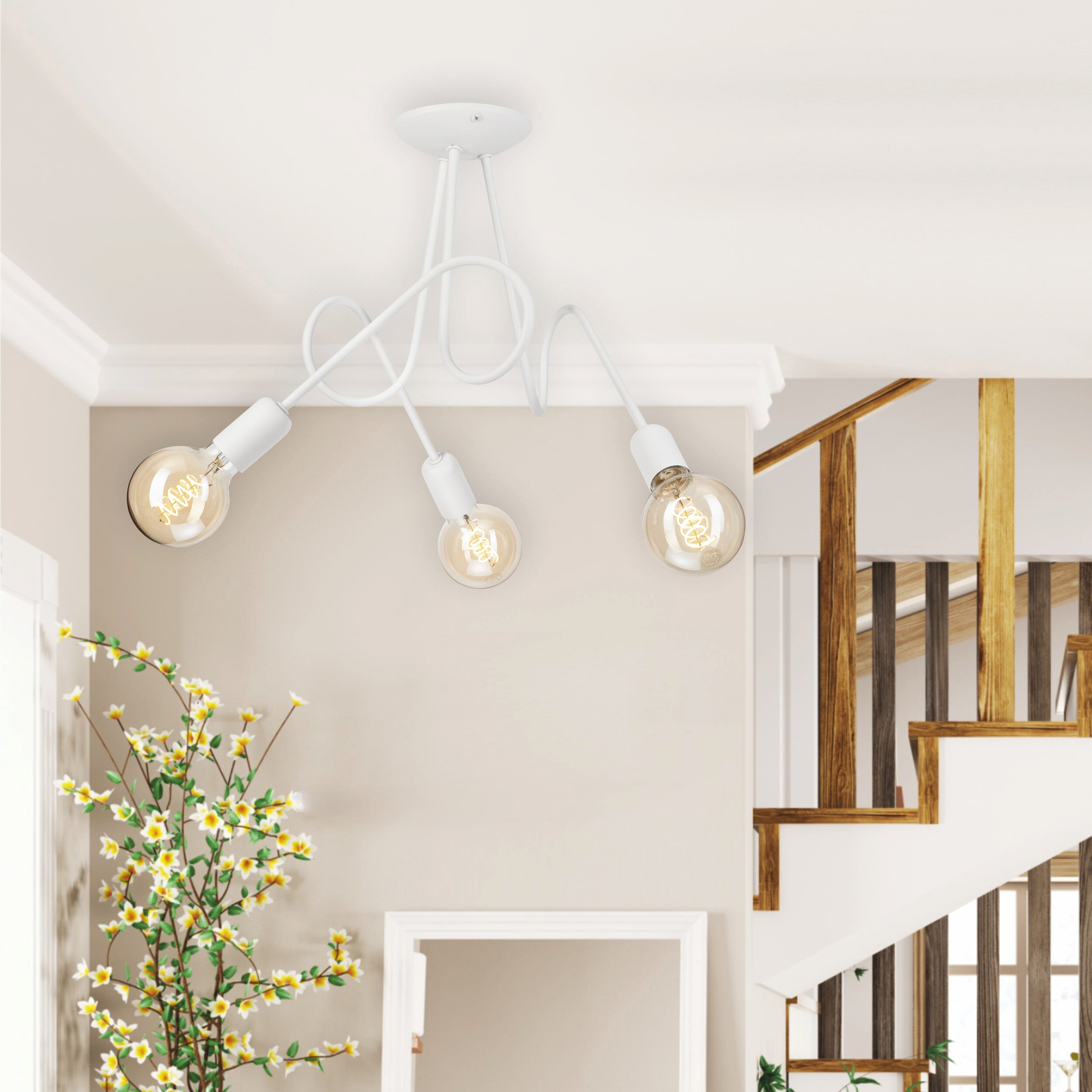 Lamkur Kronleuchter weiß Stahl B/H/L: ca. 39x54x54 cm E27 3 Brennstellen