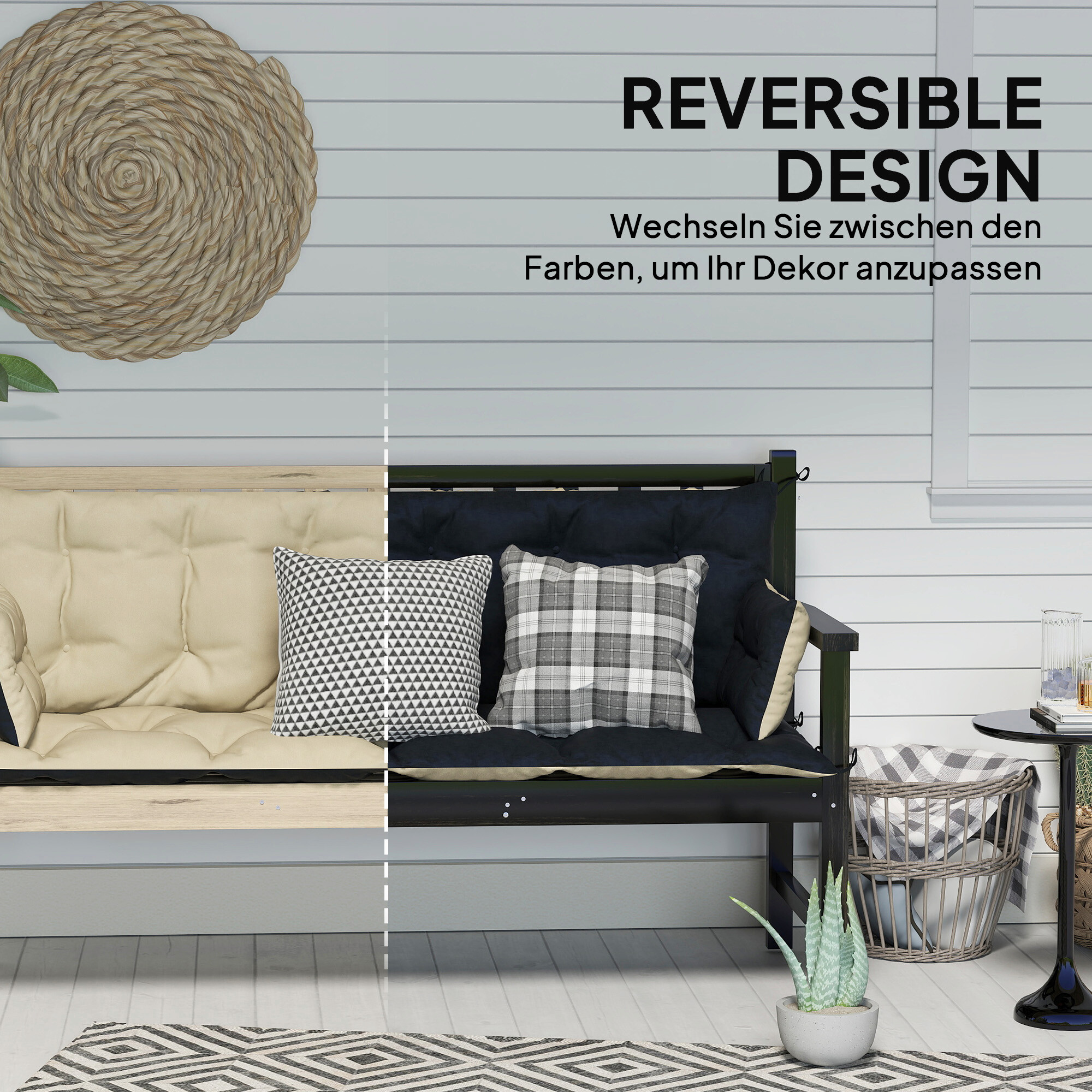 Outsunny Sitzkissen-Set beige Polyester B/H/L: ca. 110x8x180 cm