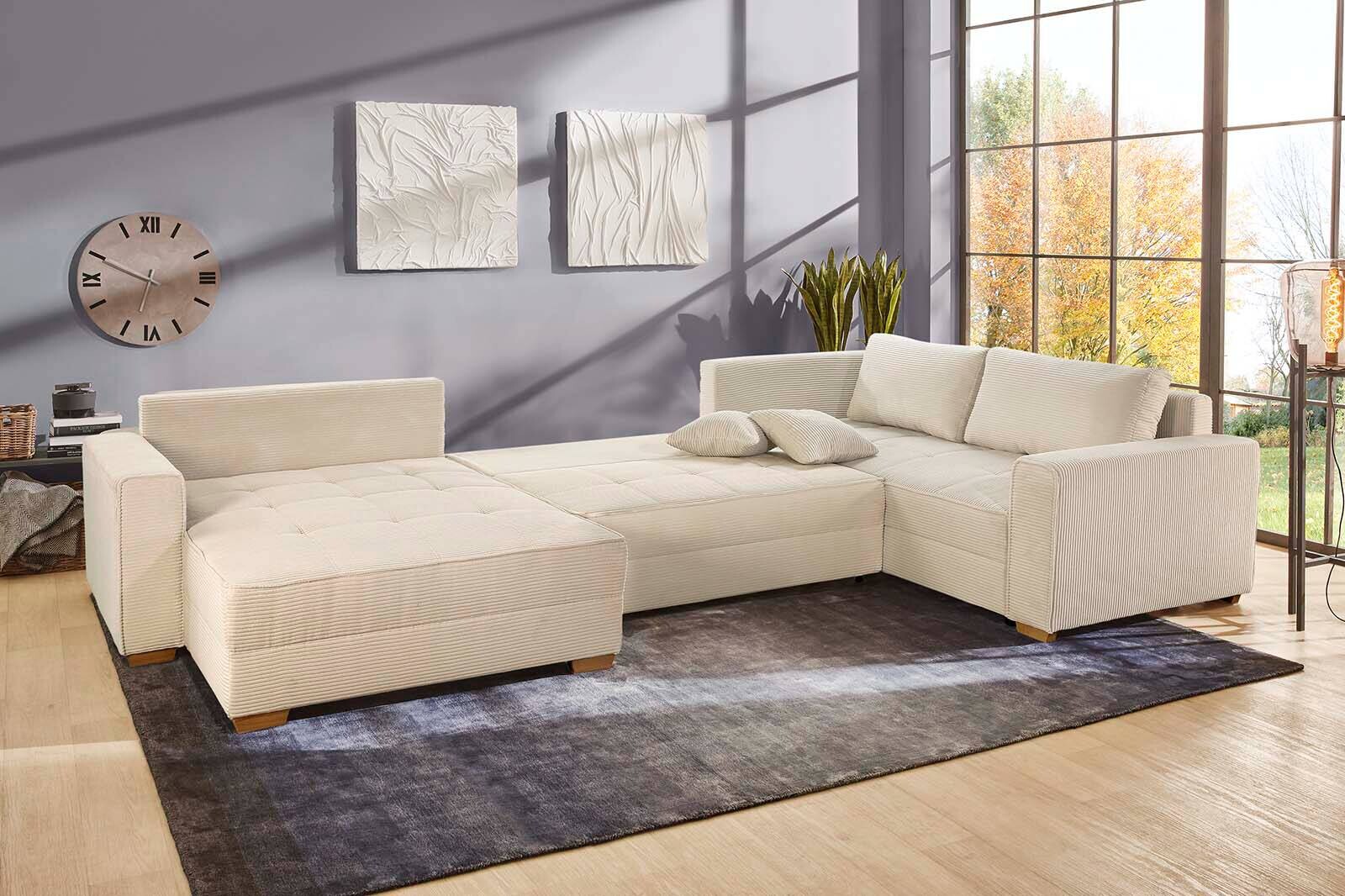 Wohnlandschaft beige Microfaser B/H/T: ca. 379x86x227 cm