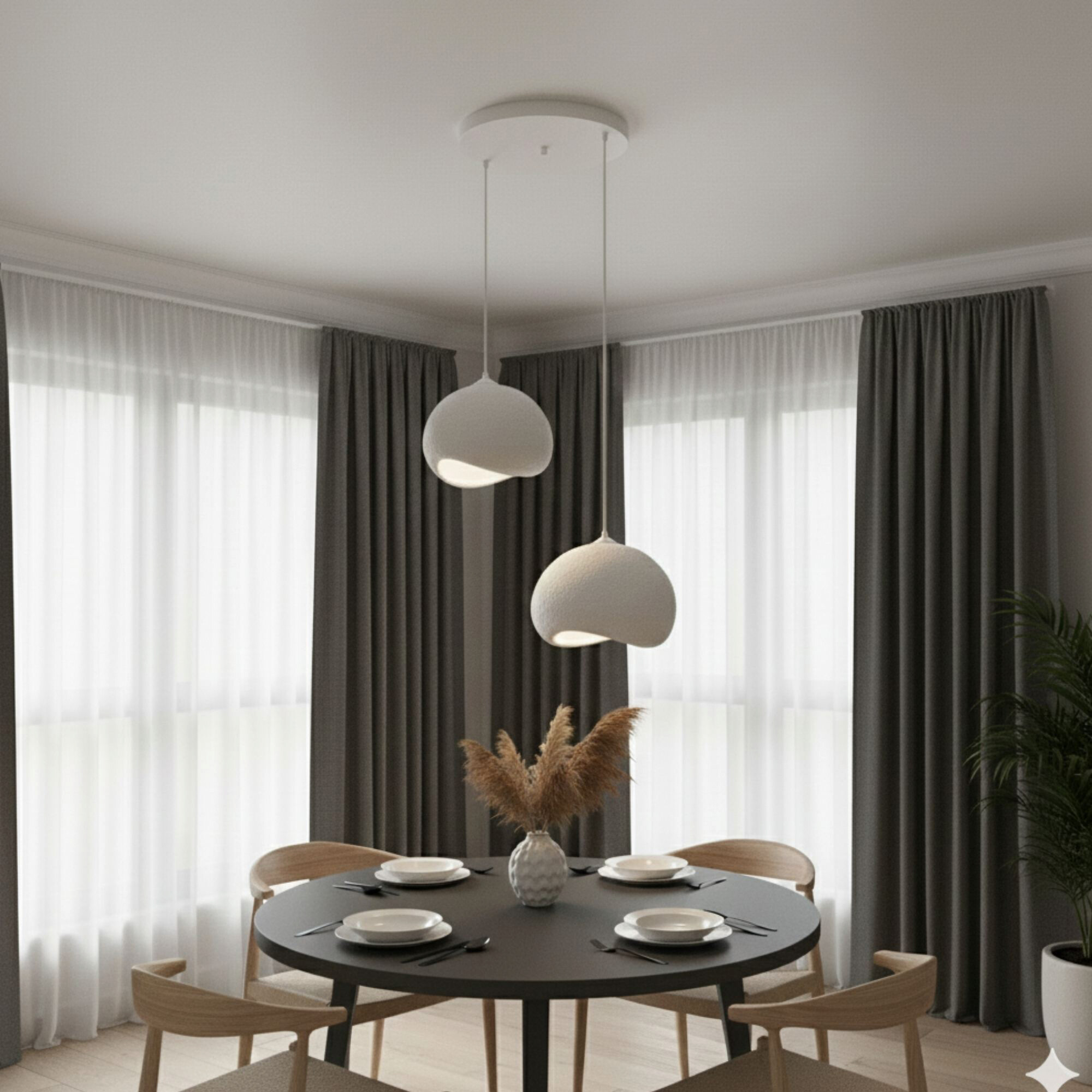 Opviq Pendelleuchte Yontu-15852 weiß Polyester-Mischgewebe Metall B/H/L: ca. 29x120x34 cm E27 2 Brennstellen