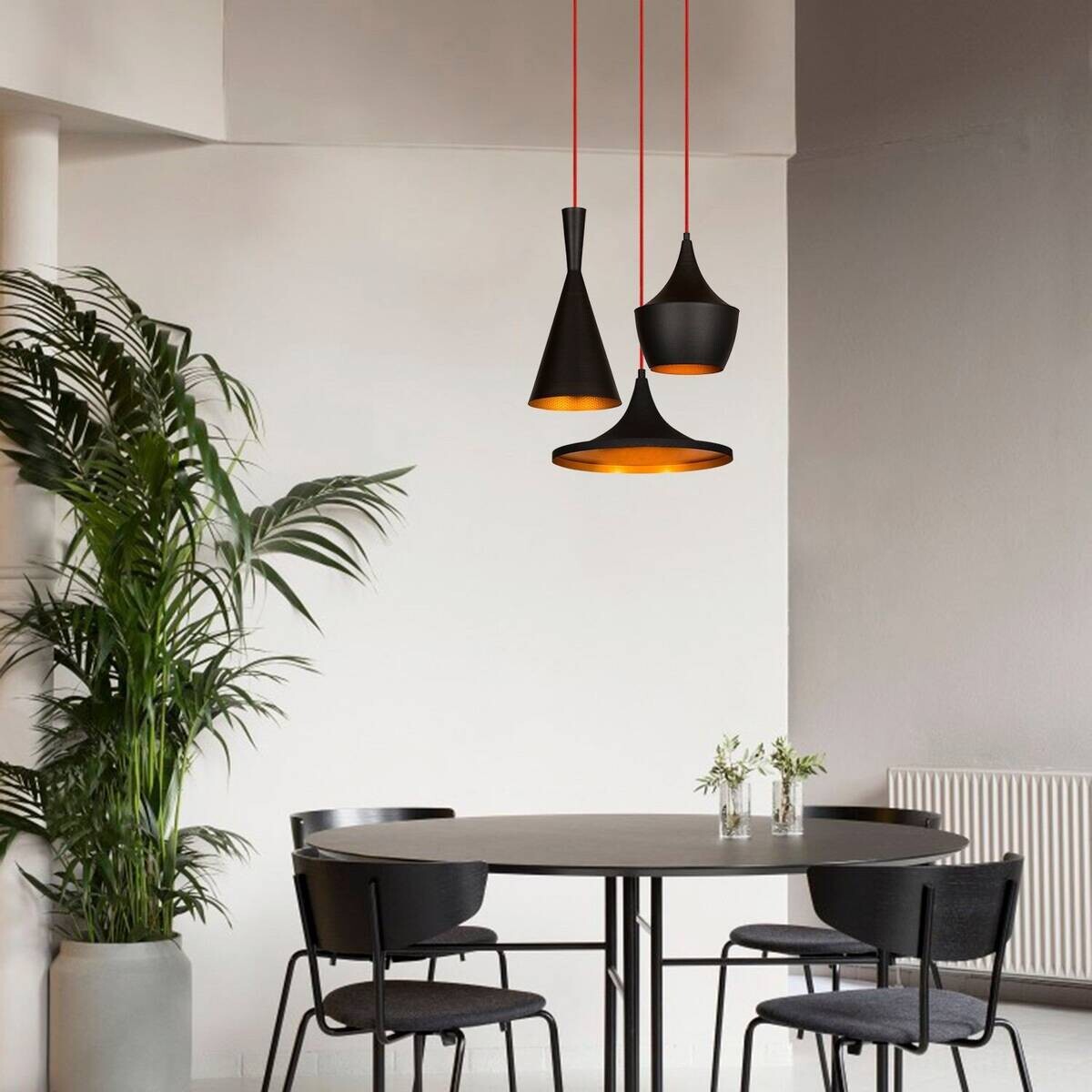 Opviq Pendelleuchte Elmas-3556 schwarz gold B/H/T/L/D: ca. 51x130x51x51x51 cm E27 3 Brennstellen