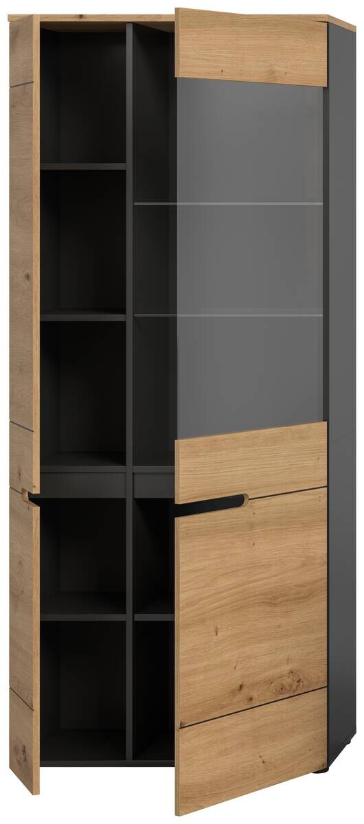 Vitrine Canu basaltgrau Nachbildung Artisan Oak Nachbildung B/H/T: ca. 190x80x37 cm