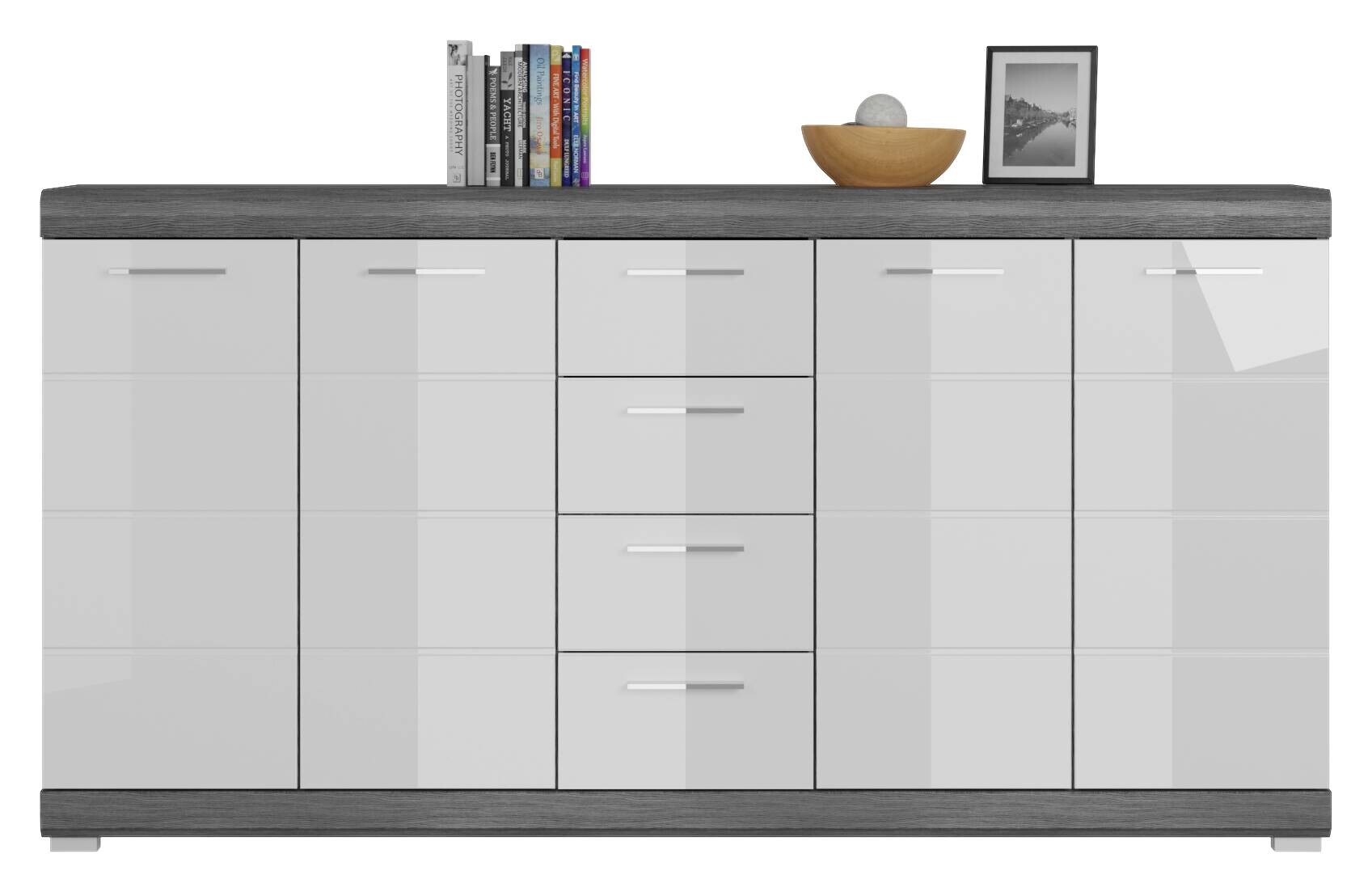 Kommode SCOUT Rauchsilber Nachbildung weiß Hochglanz B/H/T: ca. 165x85x37 cm