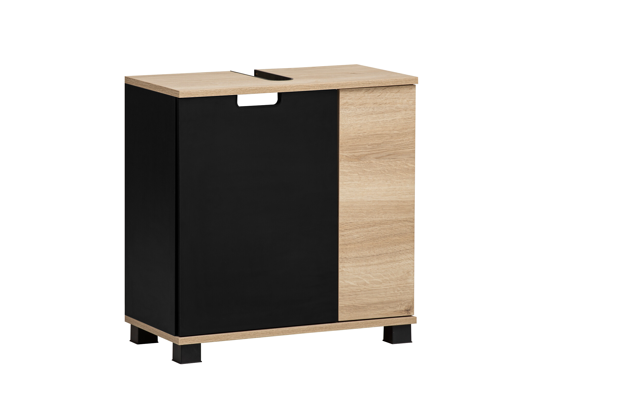 Waschbeckenunterschrank Emmik schwarz matt Eiche Eiche weiß Nachbildung B/H/T: ca. 59,8x62,4x32,6 cm Waschbeckenunterschrank Emmik schwarz matt Eiche Eiche weiß Nachbildung B/H/T: ca. 59,8x62,4x32,6 cm