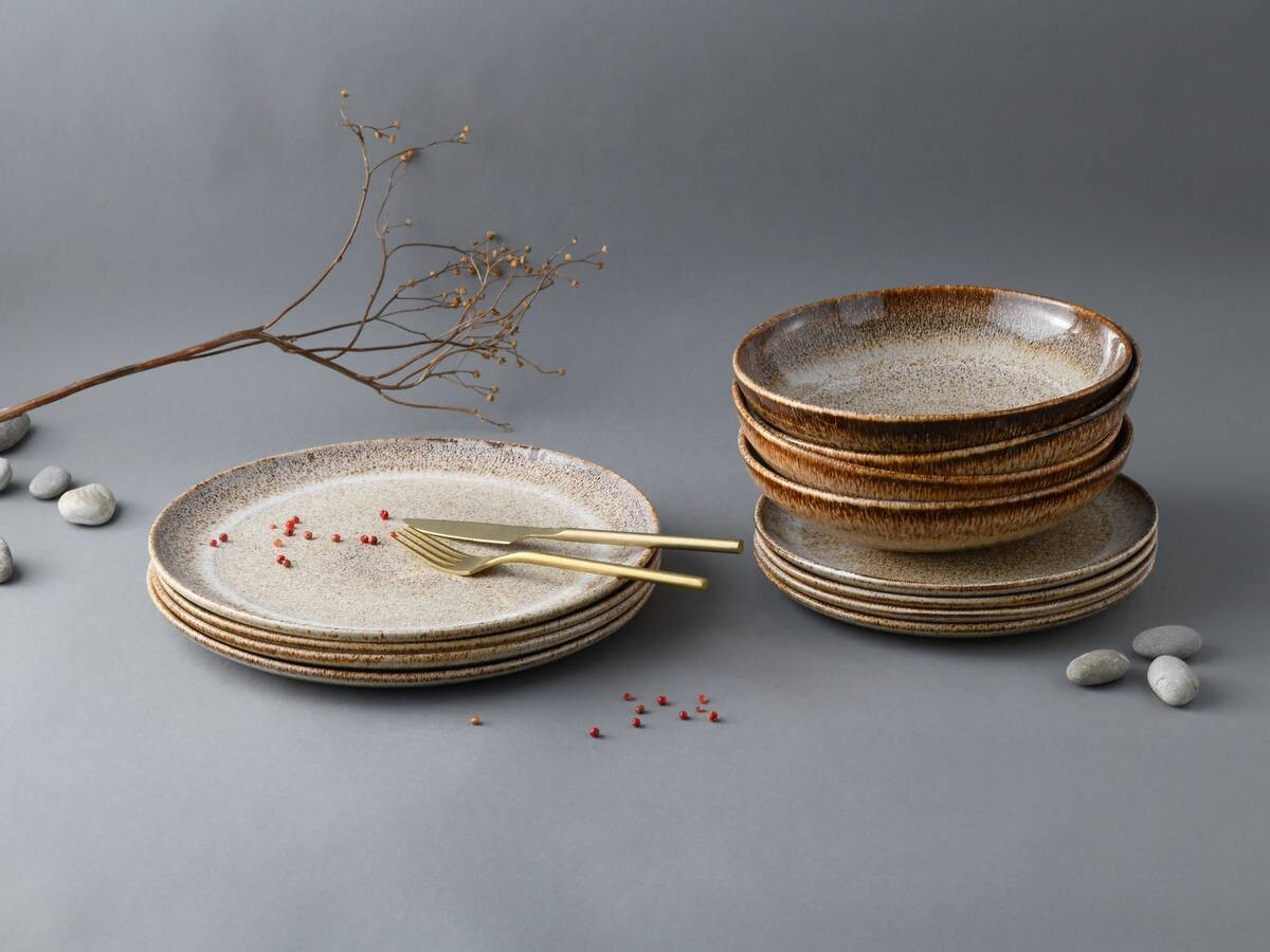 CreaTable Tafelservice STONE TOWN sand Steinzeug 12 tlg.