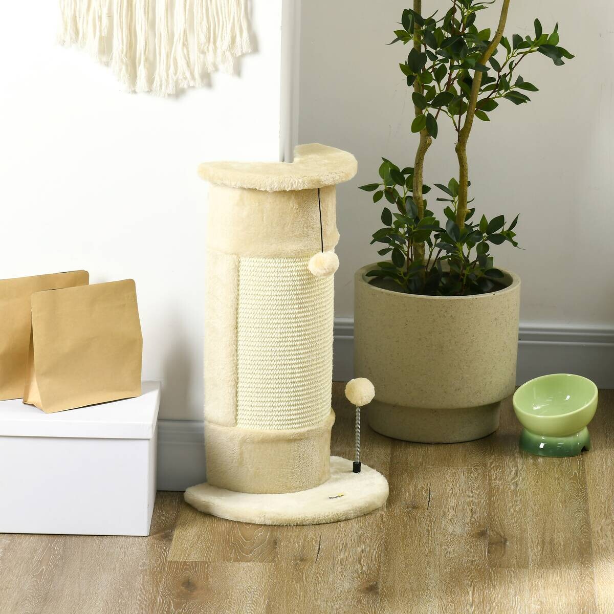 PawHut Kratzbaum cremeweiß Sisal B/H/L: ca. 25,5x58x34 cm