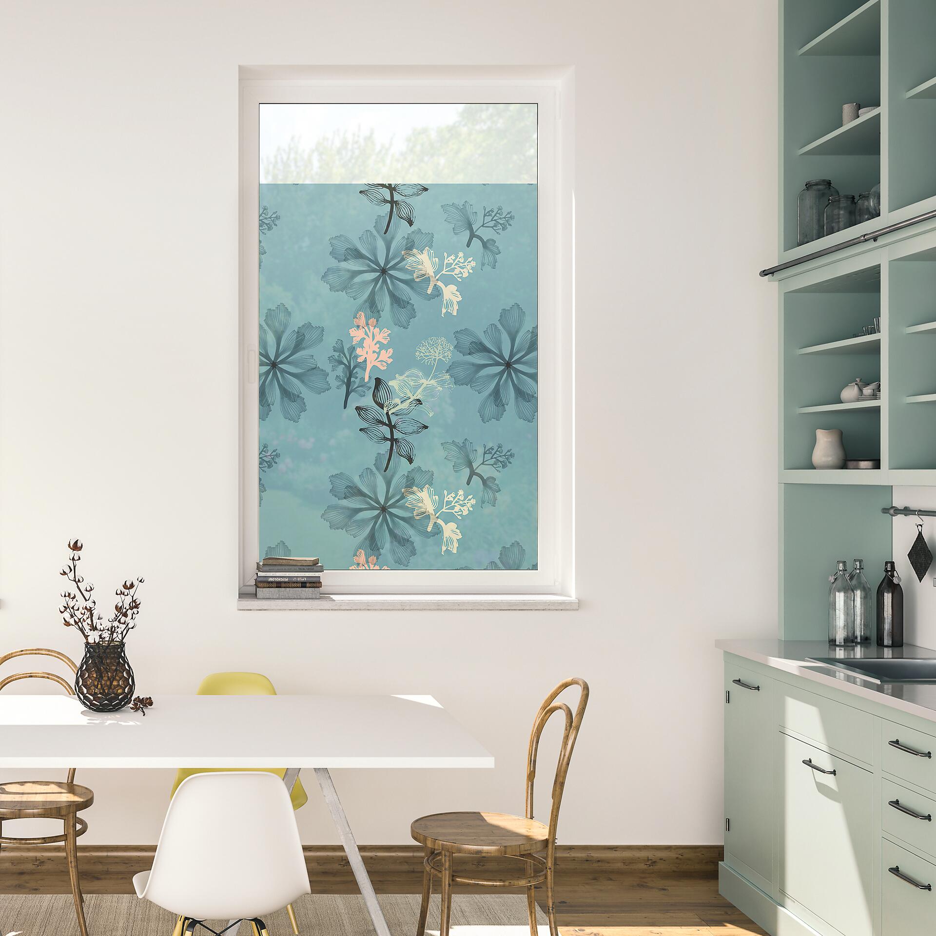 LICHTBLICK Fensterfolie Aqua Floral Floral Aqua Floral blau B/L: ca. 100x130 cm