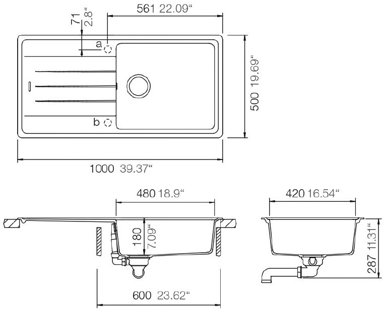 Respekta Einbauspüle Columbia 100 x 50 S schwarz Granitverbundmaterial B/H/T: ca. 100x18,5x50 cm