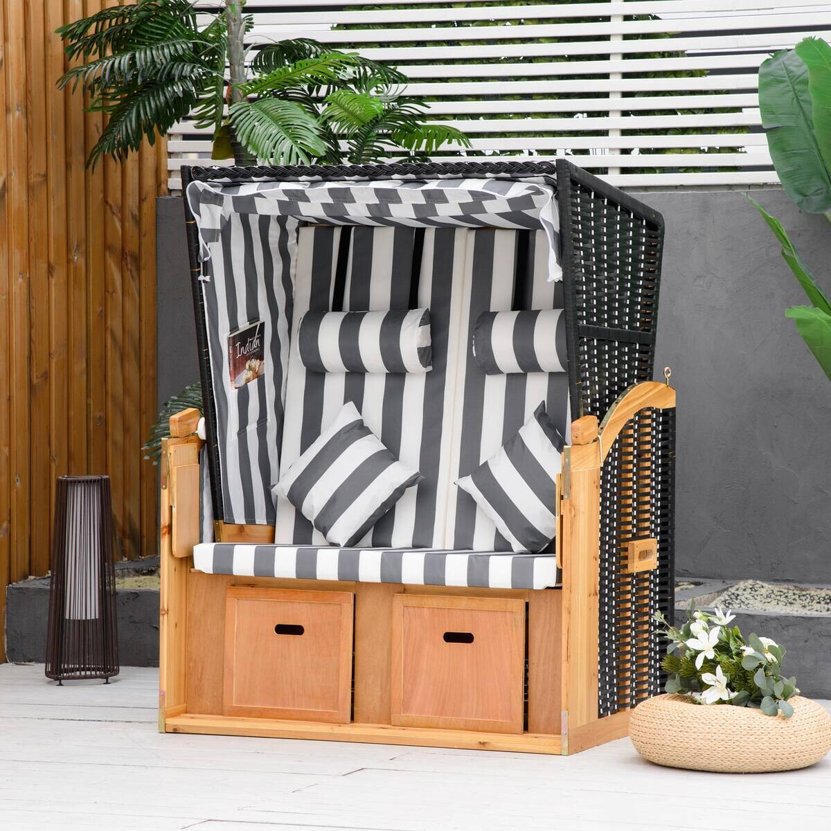 Outsunny Strandkorb grau Polypropylen B/H/L: ca. 79x118x160 cm