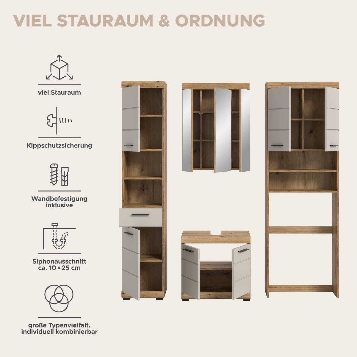 Badezimmer-Set Scout Evoke Oak Nachbildung Kaschmirgrau Nachbildung B/H/T: ca. 190x191x34 cm