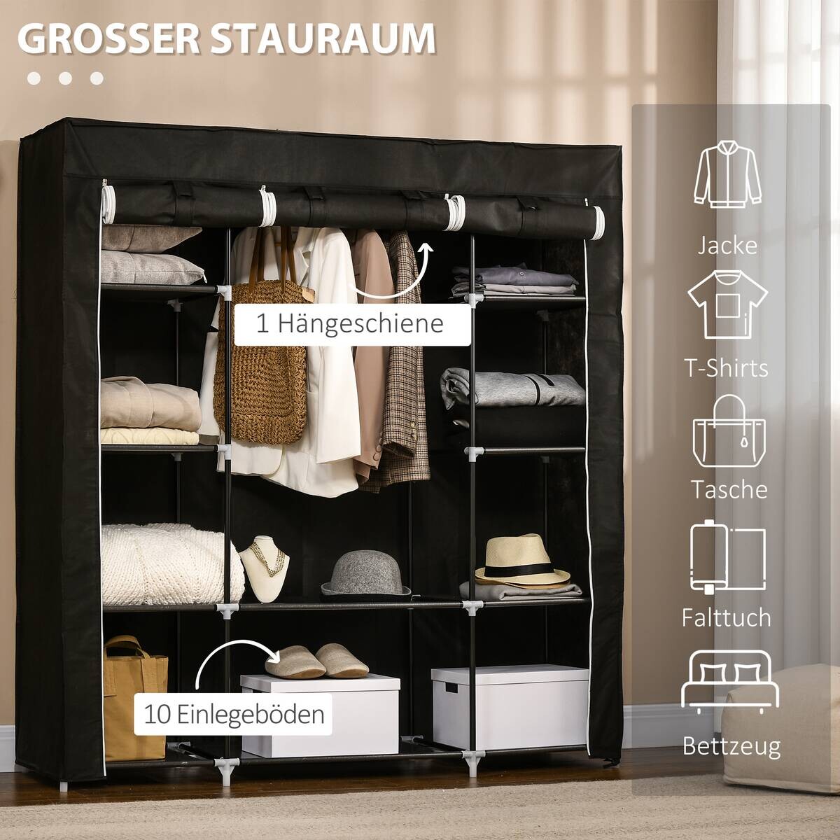 HOMCOM Kleiderschrank schwarz Edelstahl B/H/L: ca. 43x150x162,5 cm