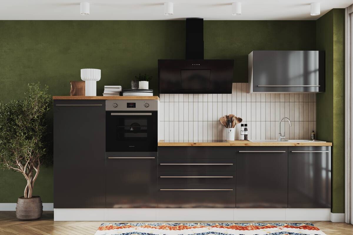 Respekta Inselküche Gabriel grau Hochglanz B/H/T: ca. 320x200x60 cm