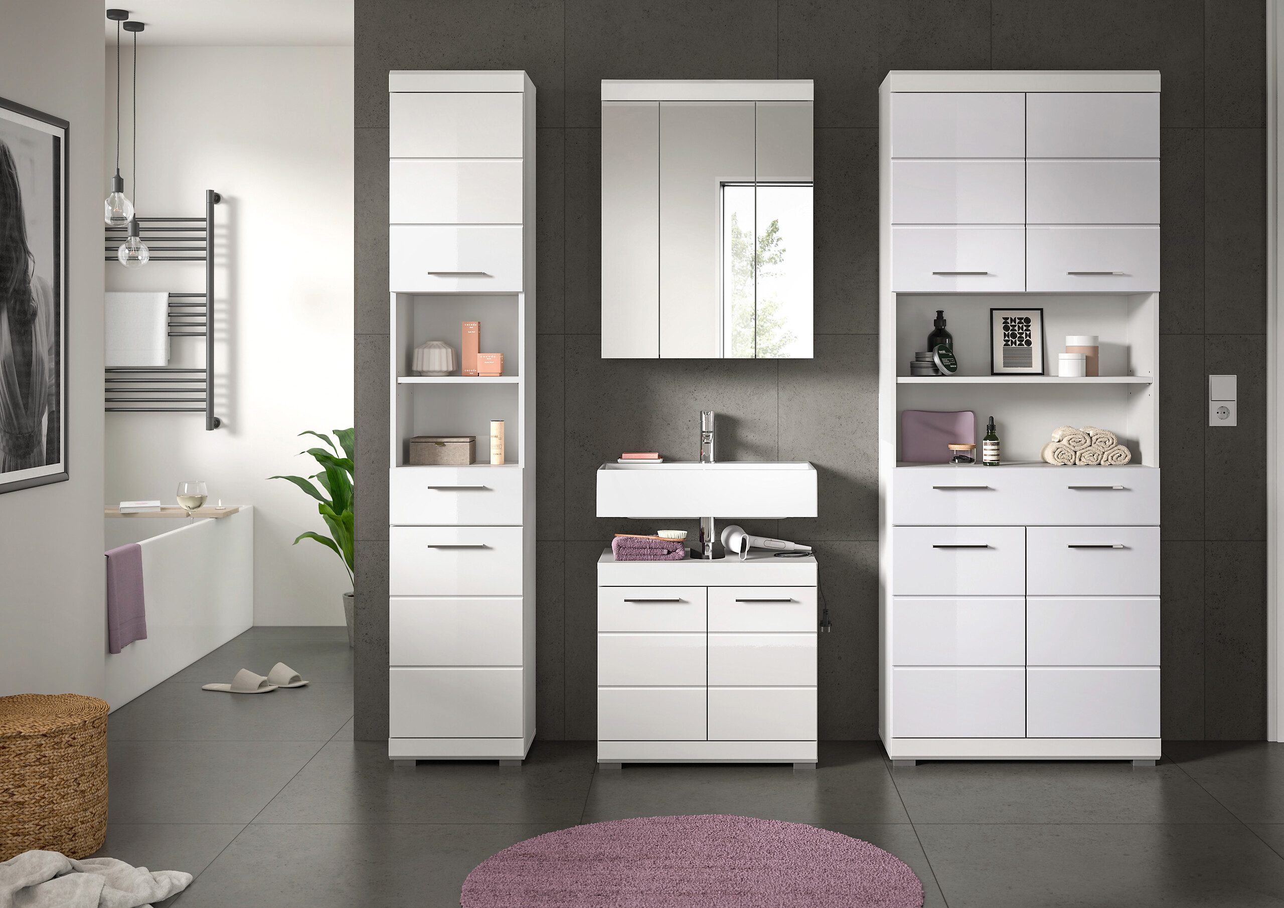 Badezimmer-Set Scout weiß weiß Hochglanz B/H/T: ca. 186x191x34 cm