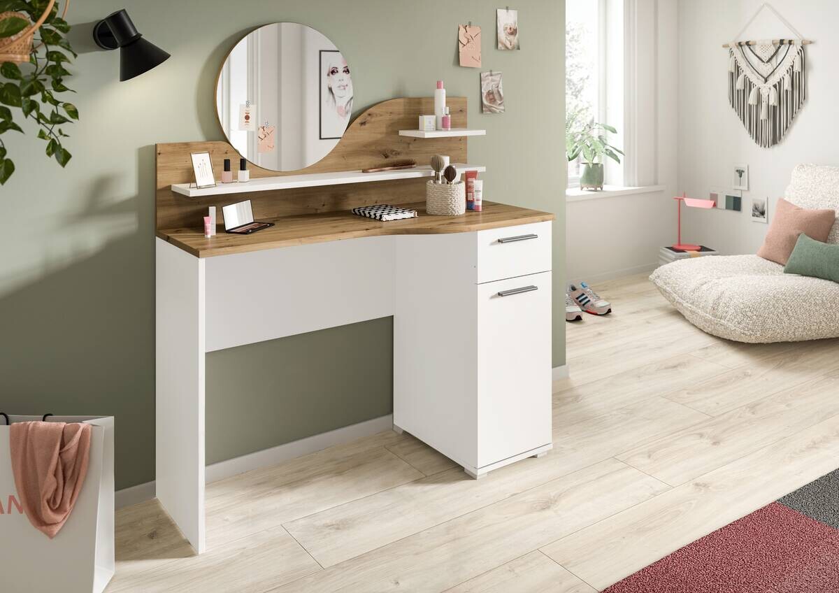 Schminktisch Vanity weiß Nox Oak Nachbildung B/H/T: ca. 110x135x46 cm Schminktisch Vanity weiß Nox Oak Nachbildung B/H/T: ca. 110x135x46 cm