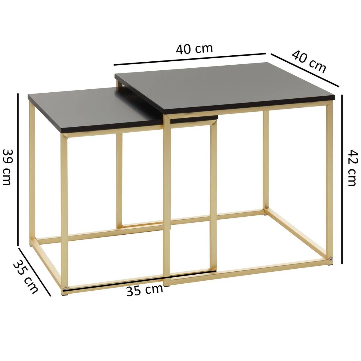 Beistelltisch 2er-Set schwarz Lack matt gold lackiert MDF Metall