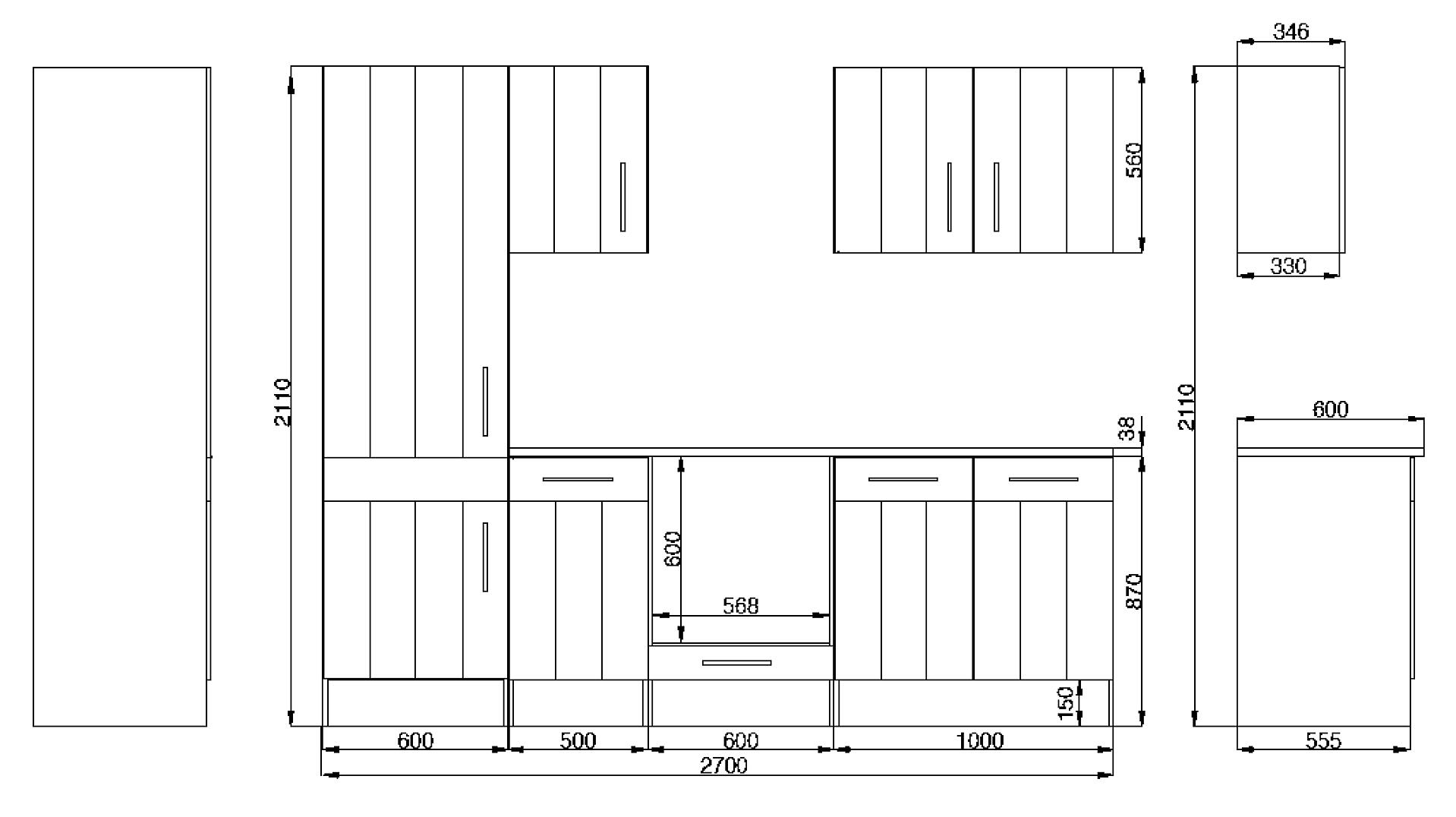 Respekta Küchenblock Premium weiß matt B/H/T: ca. 270x211x60 cm